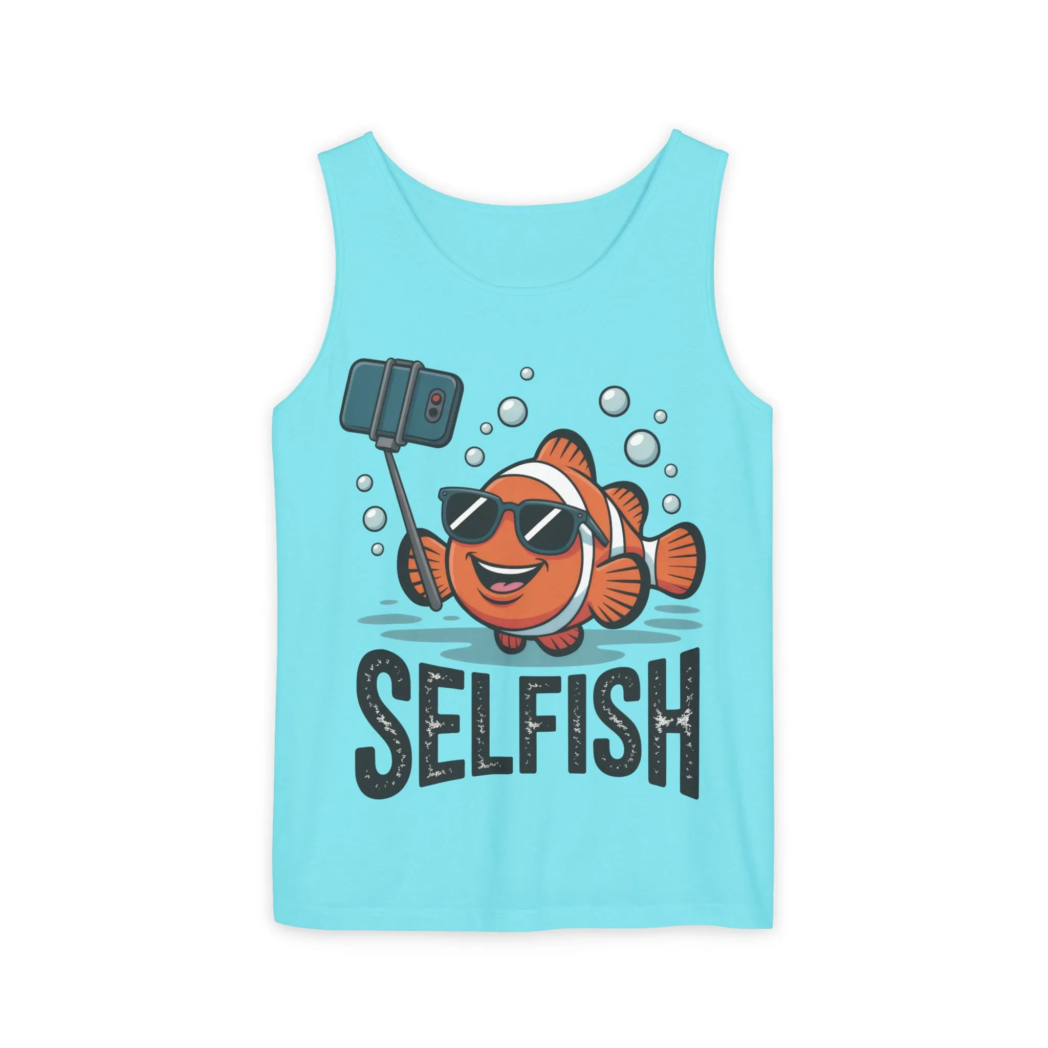 Mens Garment-Dyed Tank Top, Mens Selfish Funny Fish Tank Top, Cute Selfie Graphic Shirt, Ocean Humor Top - Image 16