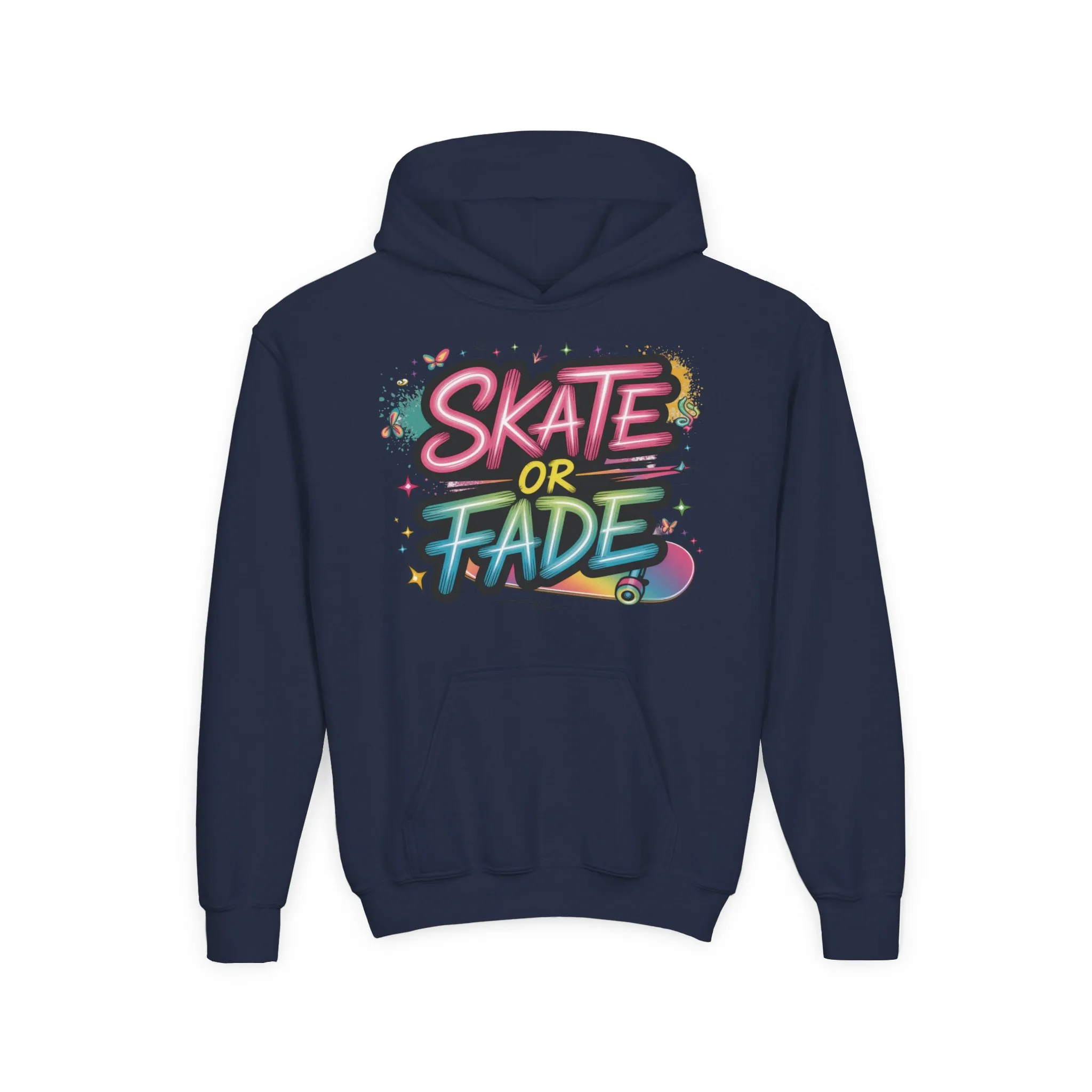Youth Heavy Blend Hooded Sweatshirt, Skate Or Fade Girls Shirt, Colorful Graffiti Skateboarding Hoodie - Image 17