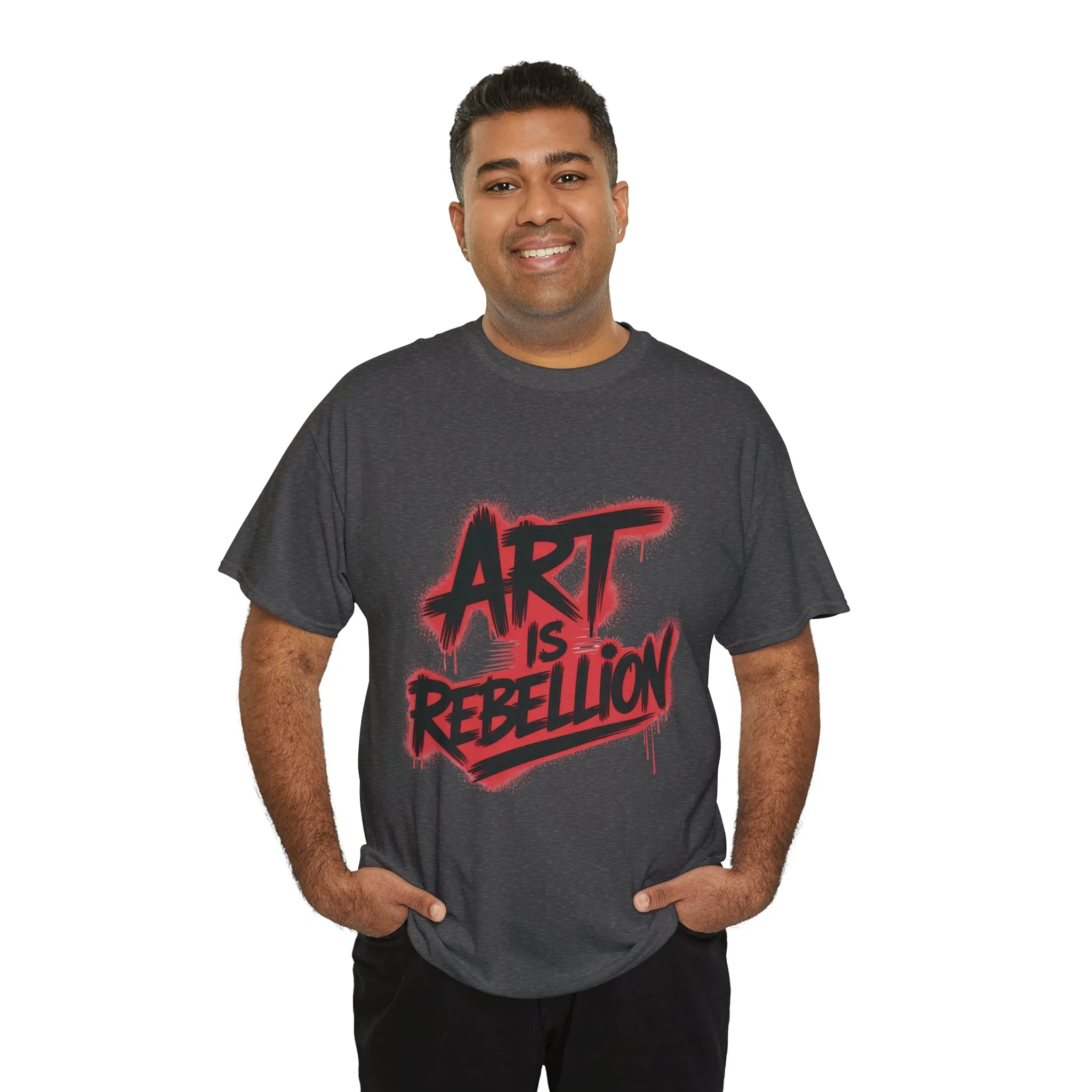 Men's Heavy Cotton Tee, Art Is Rebellion Men's T-Shirt, Graffiti Street Art Graphic Tee, Urban Skate Punk Style Shirt - Image 9