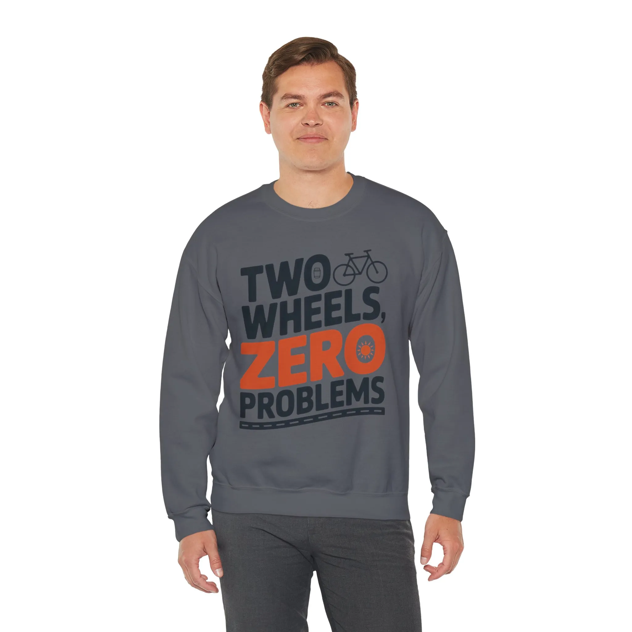 Mens Heavy Blend™ Crewneck Sweatshirt, Two Wheels Zero Problems Mens Casual Biker Sweatshirt, Gift for Cyclists - Image 24