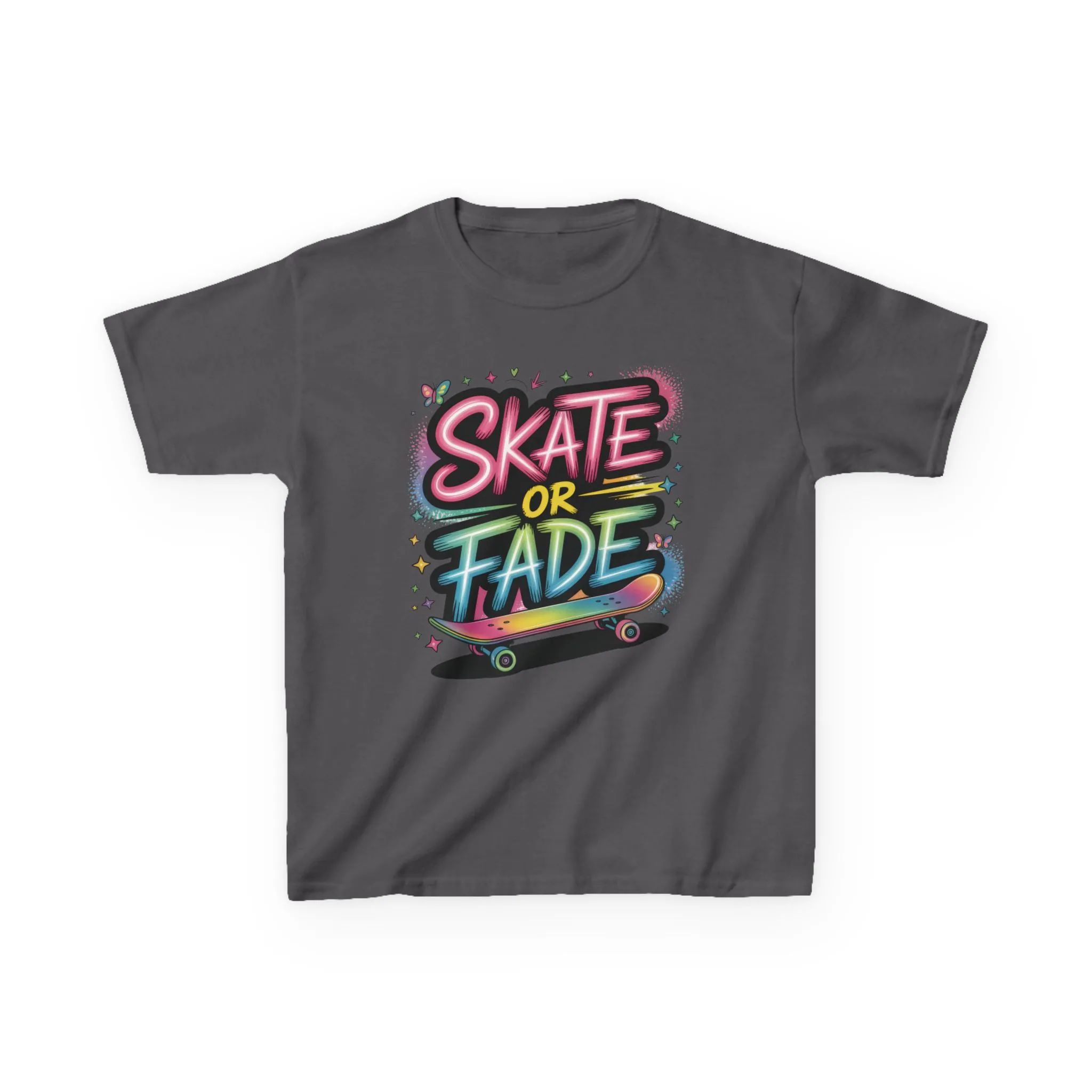 Skate Or Fade Girls Shirt, Colorful Graffiti Skateboarding Tee, Kids Heavy Cotton™ Tee - Image 14