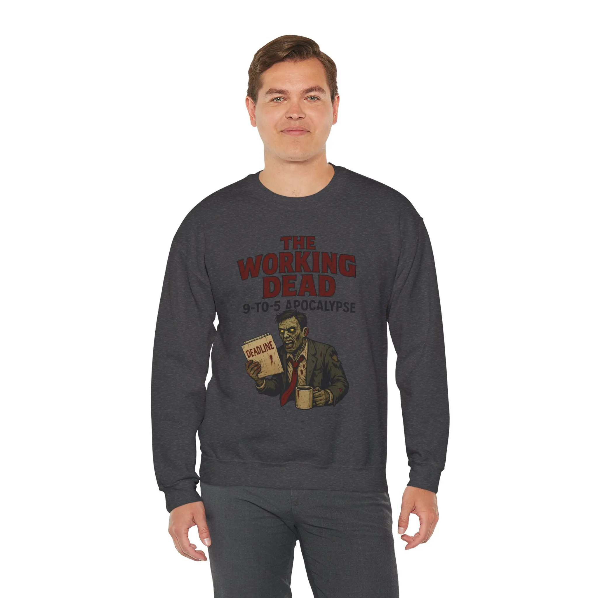 Men's The Working Dead 9-to-5 Apocalypse Sweatshirt, Funny Office Zombie Horror Pullover, Halloween Zombie Work Top - Image 15