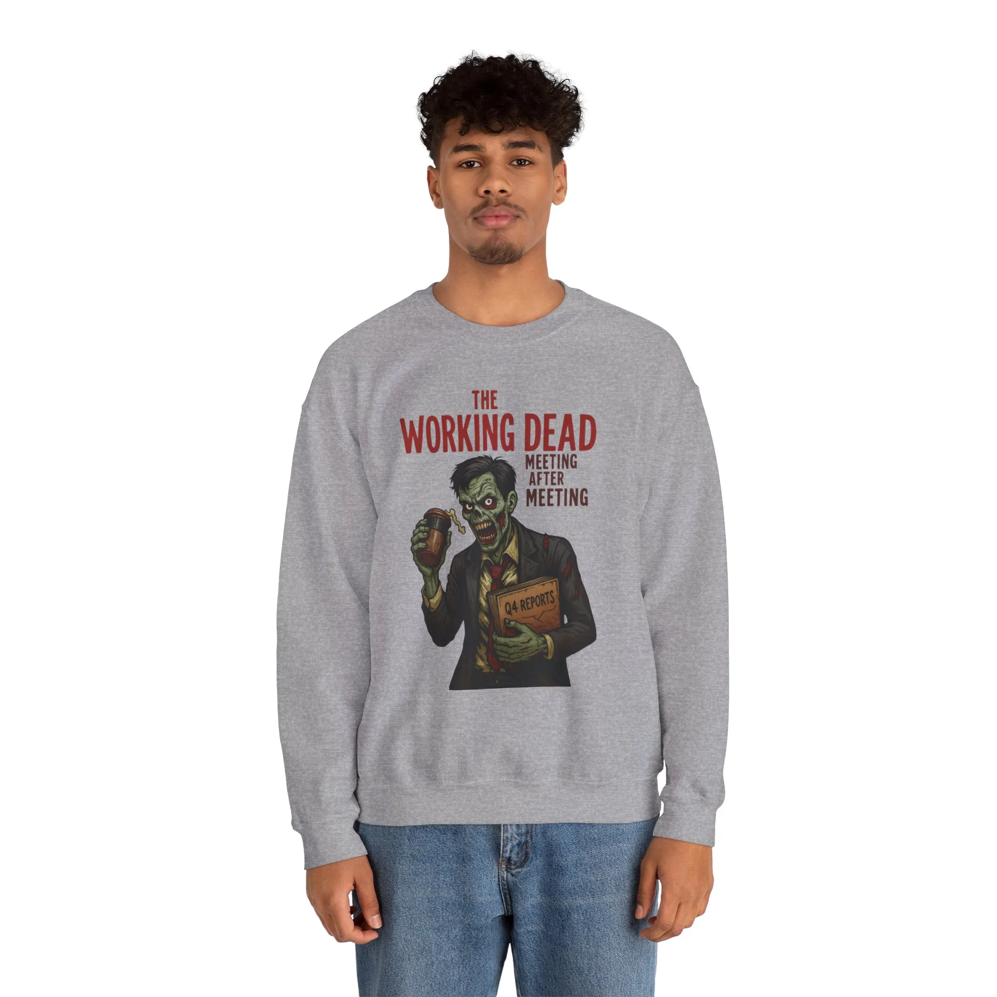 The Working Dead Men's Funny Zombie Sweatshirt, Office Humor Crewneck, Halloween Work Top - Image 10