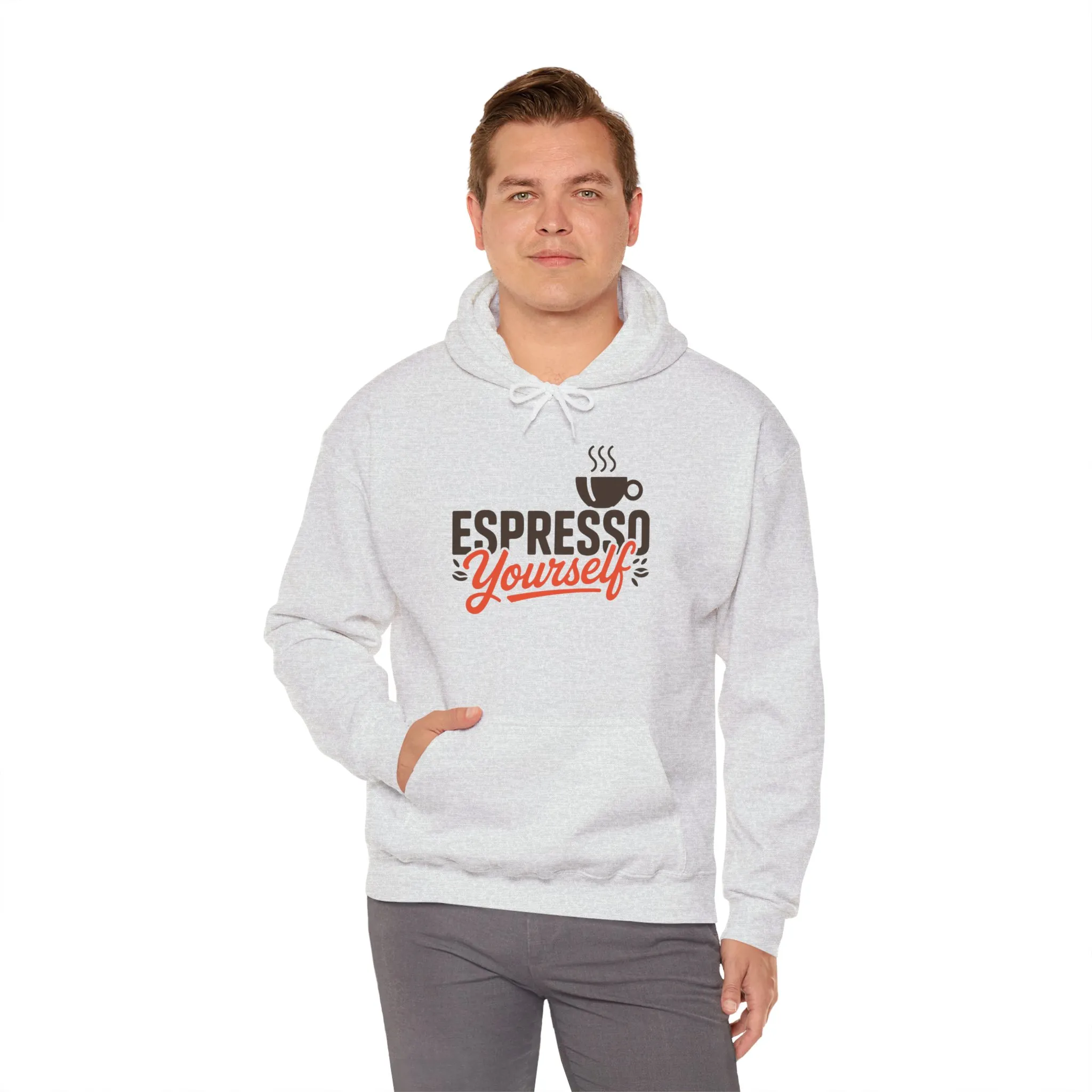 Mens Heavy Blend™ Hooded Sweatshirt, Espresso Yourself Mens Hoodie, Coffee Lover Funny Graphic Pullover - Image 8