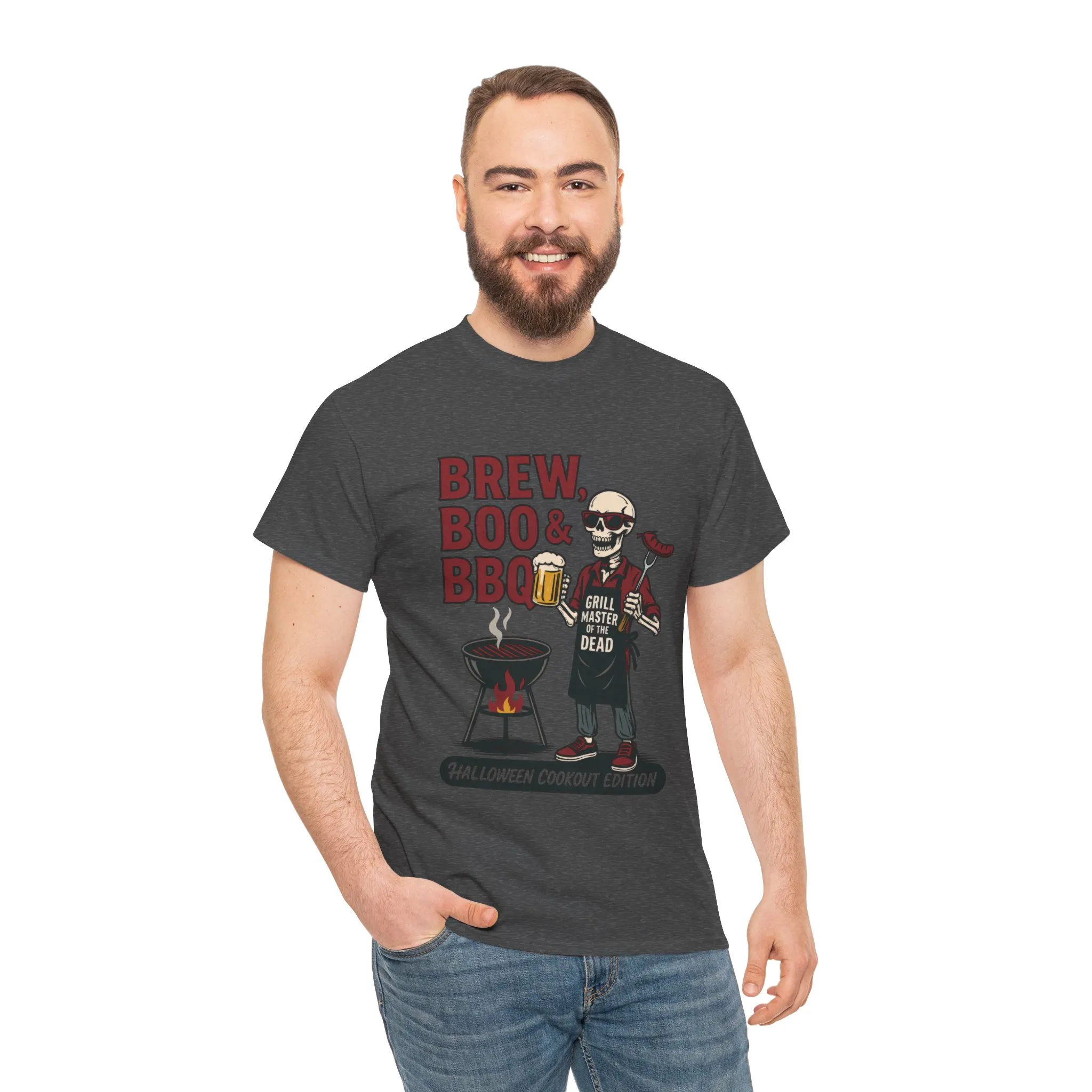 Halloween BBQ Men's T-Shirt, Brew Boo&BBQ Skeleton Grill Master Tee, Funny Dad Gift, Grill Master Tee, Grill Dad Halloween - Image 14