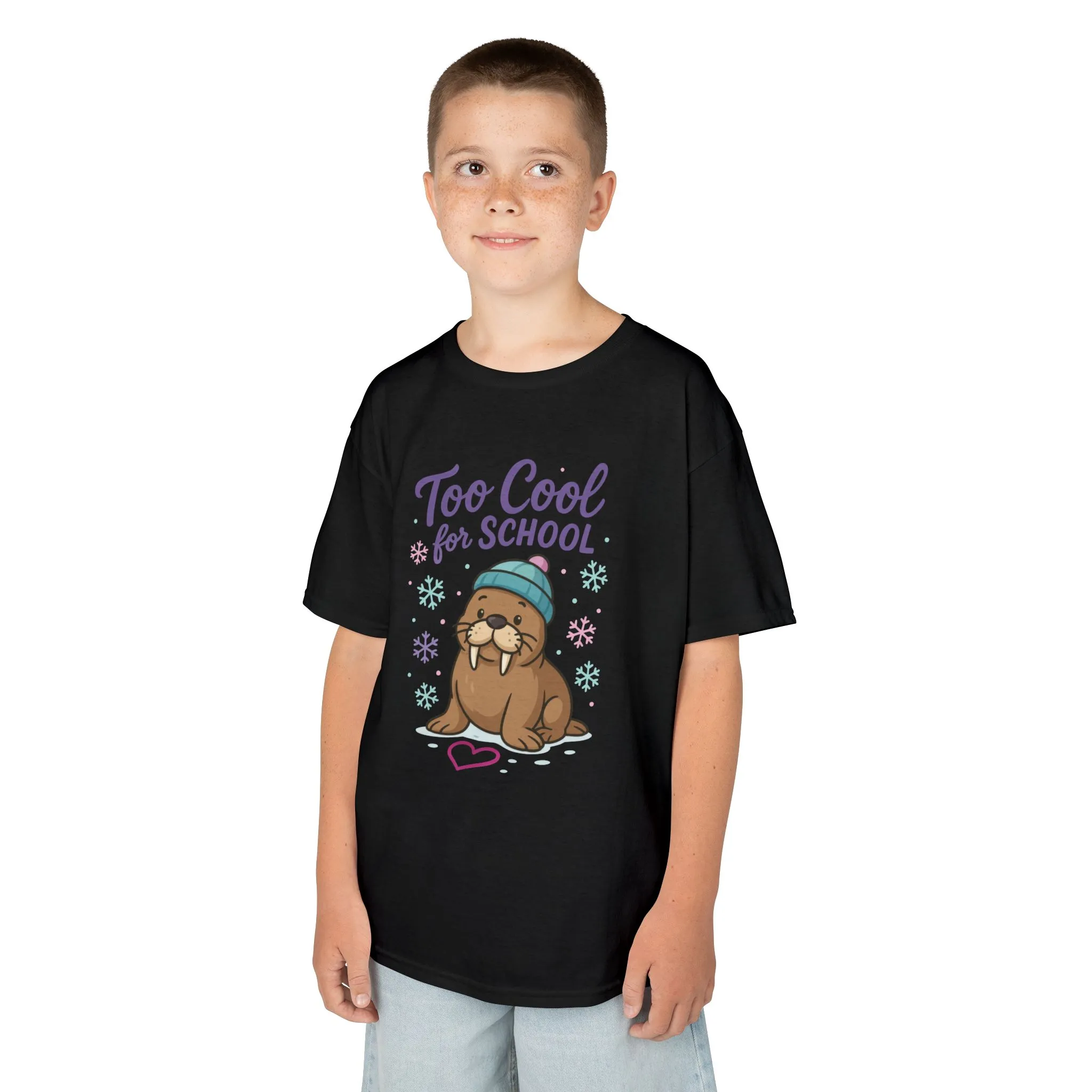 Kids Heavy Cotton™ Tee, Kids Too Cool for School Walrus T-Shirt, Cute Animal Graphic Tee, Funny Winter Shirt - Image 6