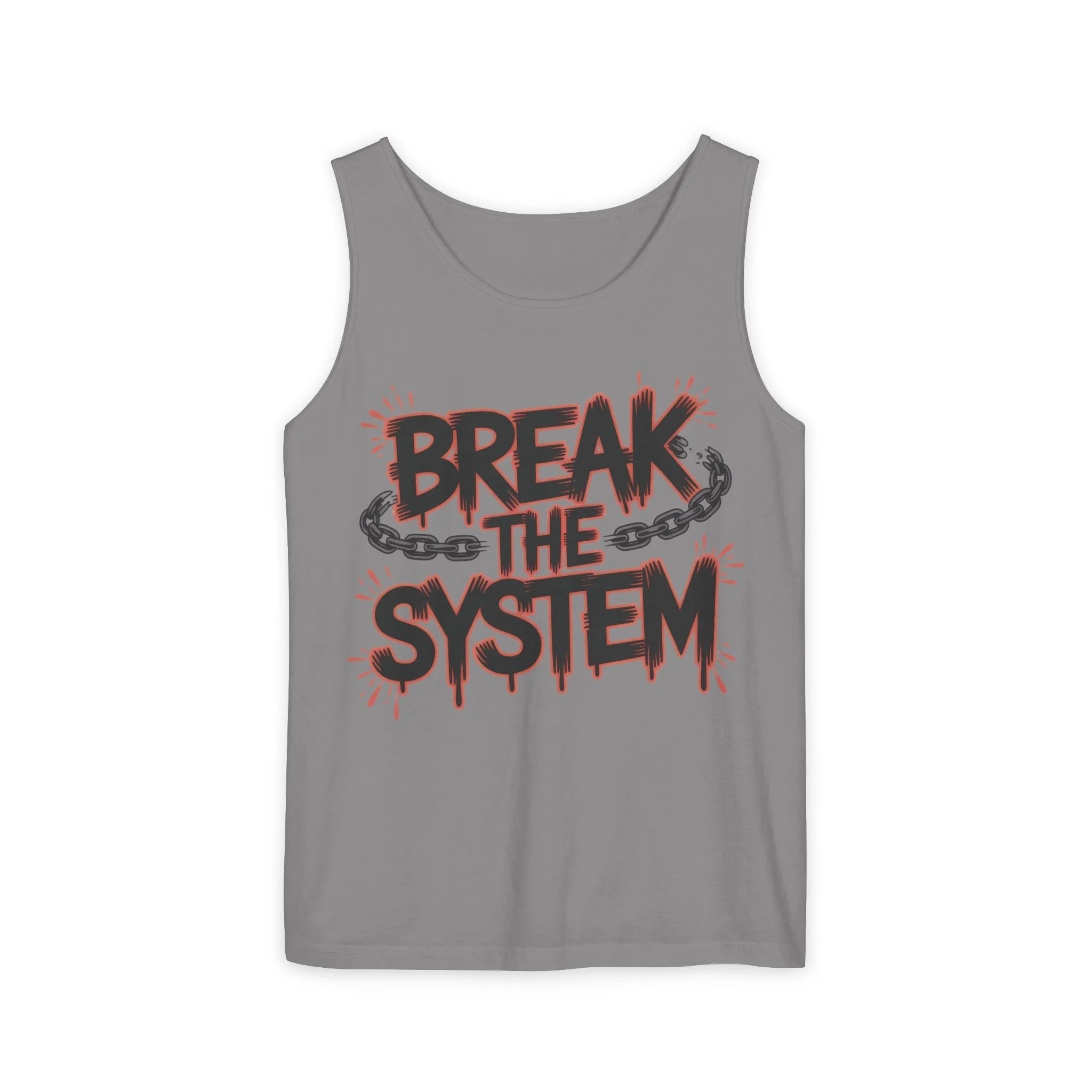 Men's Garment-Dyed Tank Top, Break the System Tank Top, Graphic Protest Muscle Tee, Streetwear Activist Summer Top - Image 8