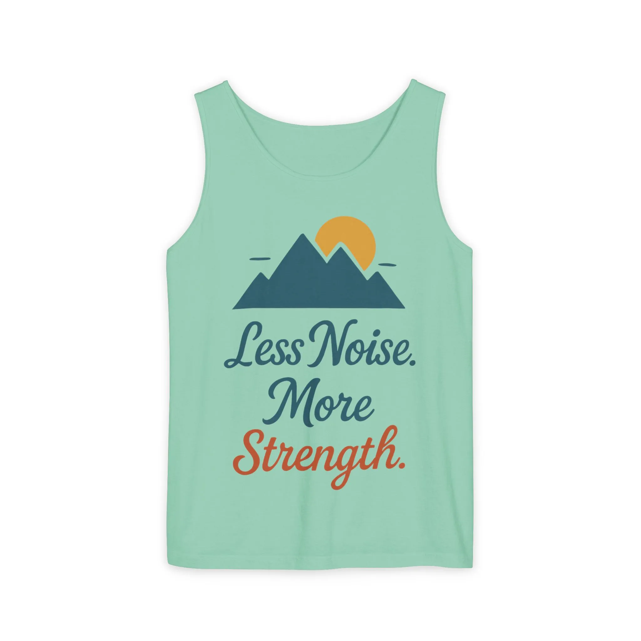 Mens Garment-Dyed Tank Top, Mens Less Noise More Strength Tank Top, Minimal Mountain Fitness Graphic Shirt - Image 10