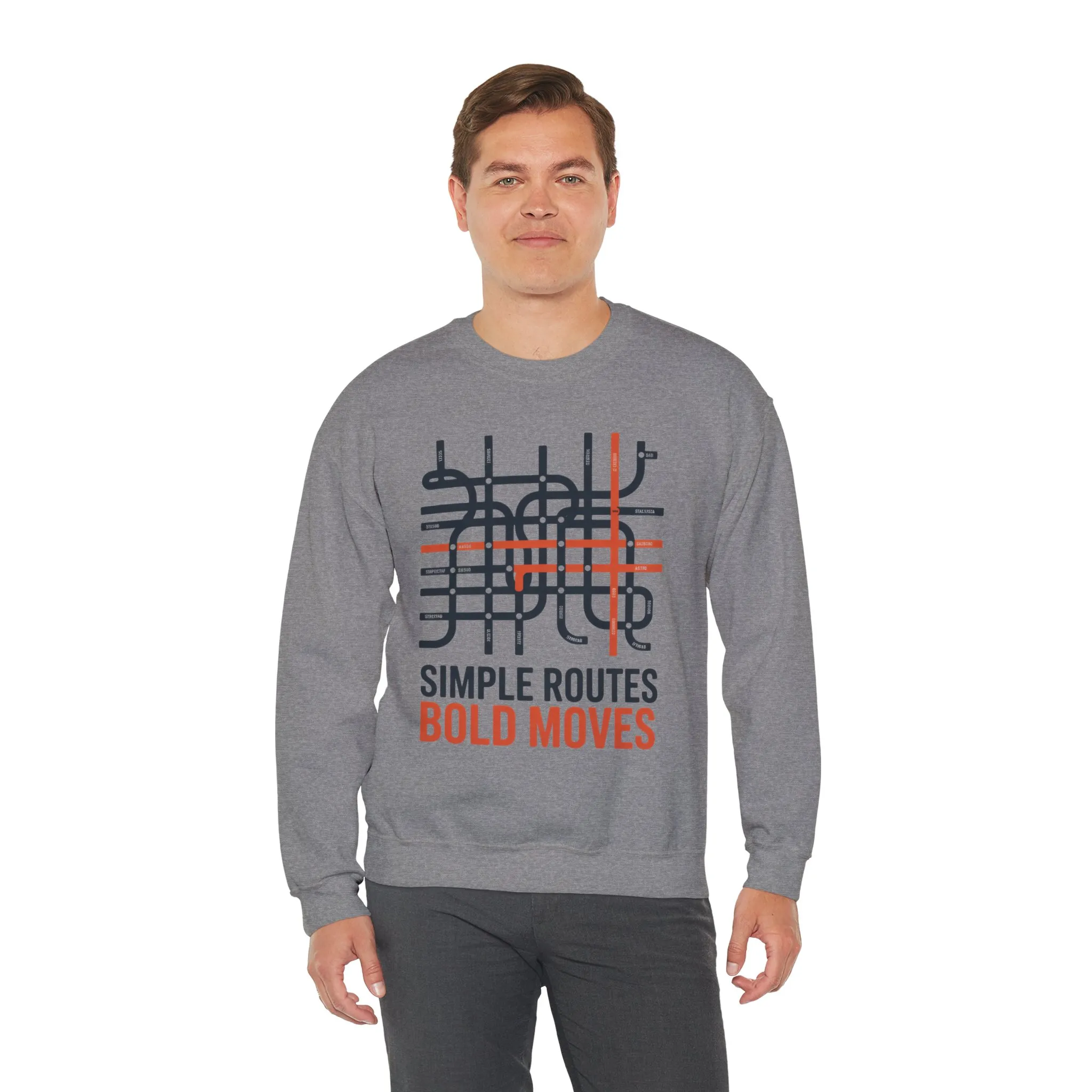 Mens Heavy Blend™ Crewneck Sweatshirt, Simple Routes Bold Moves Sweatshirt, Minimalist Metro Map Graphic Pullover - Image 20