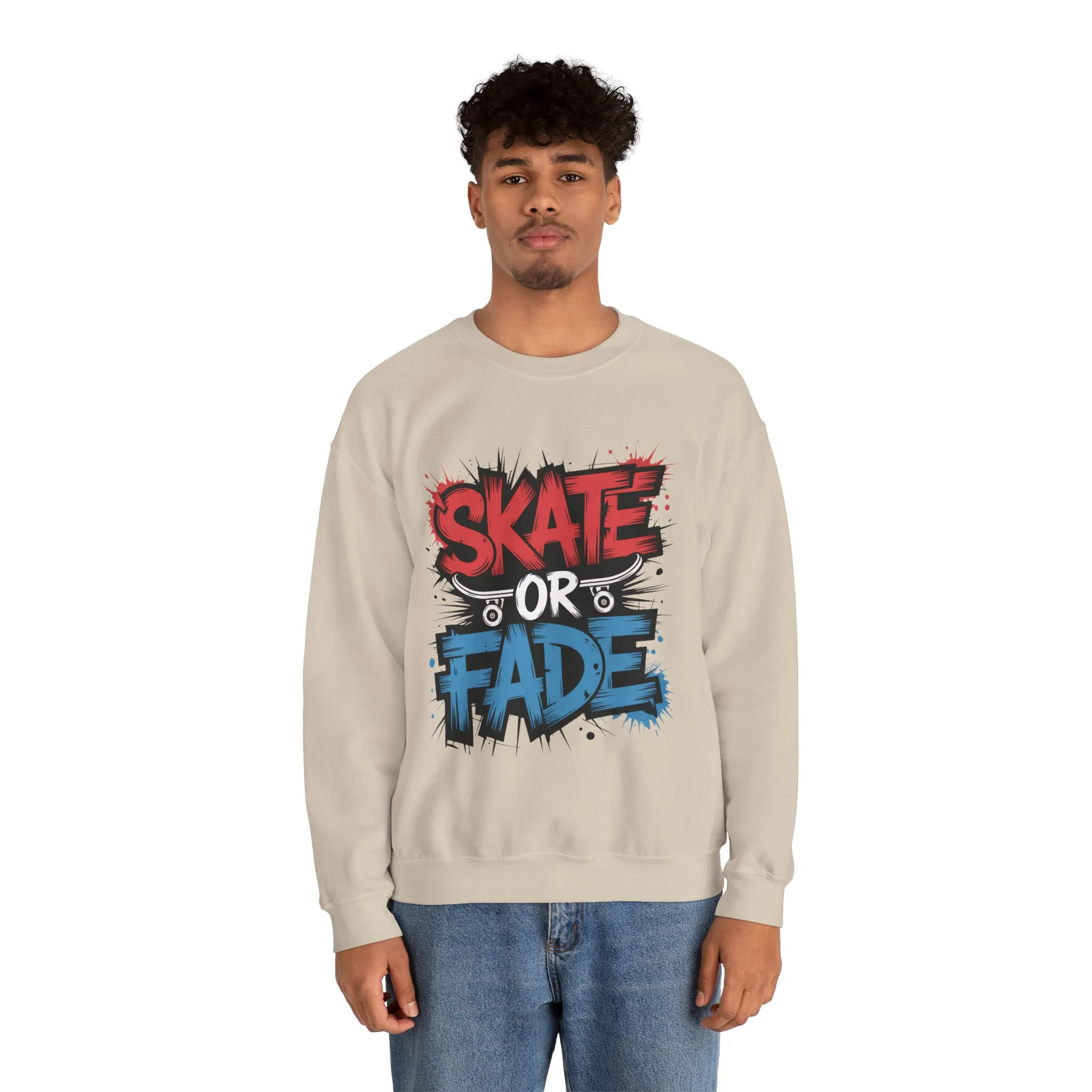Skate Or Fade Men's Crewneck Sweatshirt, Graffiti Skateboarding Pullover, Urban Streetwear Top, Men's Heavy Blend™ Crewneck Sweatshirt - Image 5