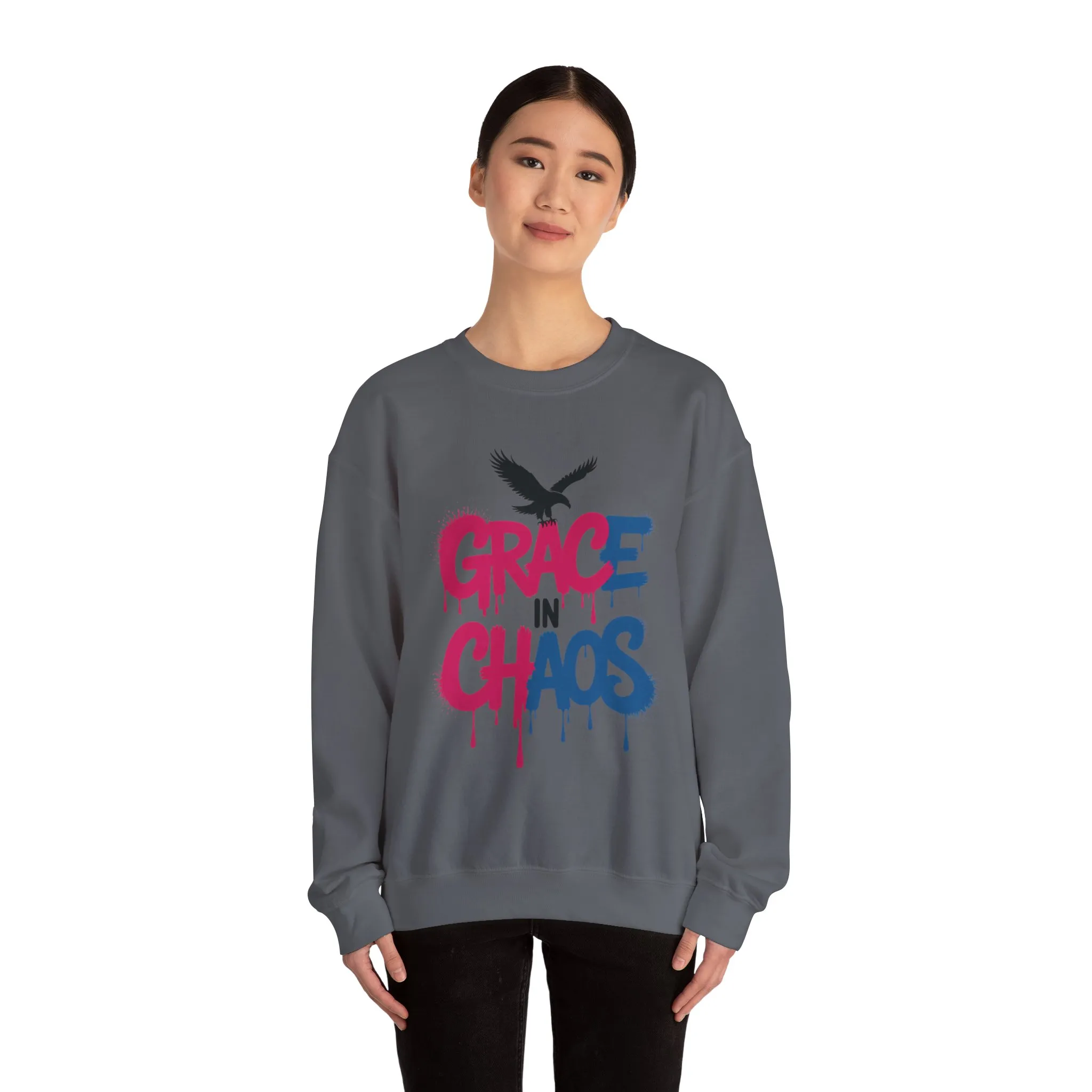 Women's Sweatshirt Grace in Chaos, Graffiti Dripping Street Art Pullover, Bold Urban Graphic - Image 17