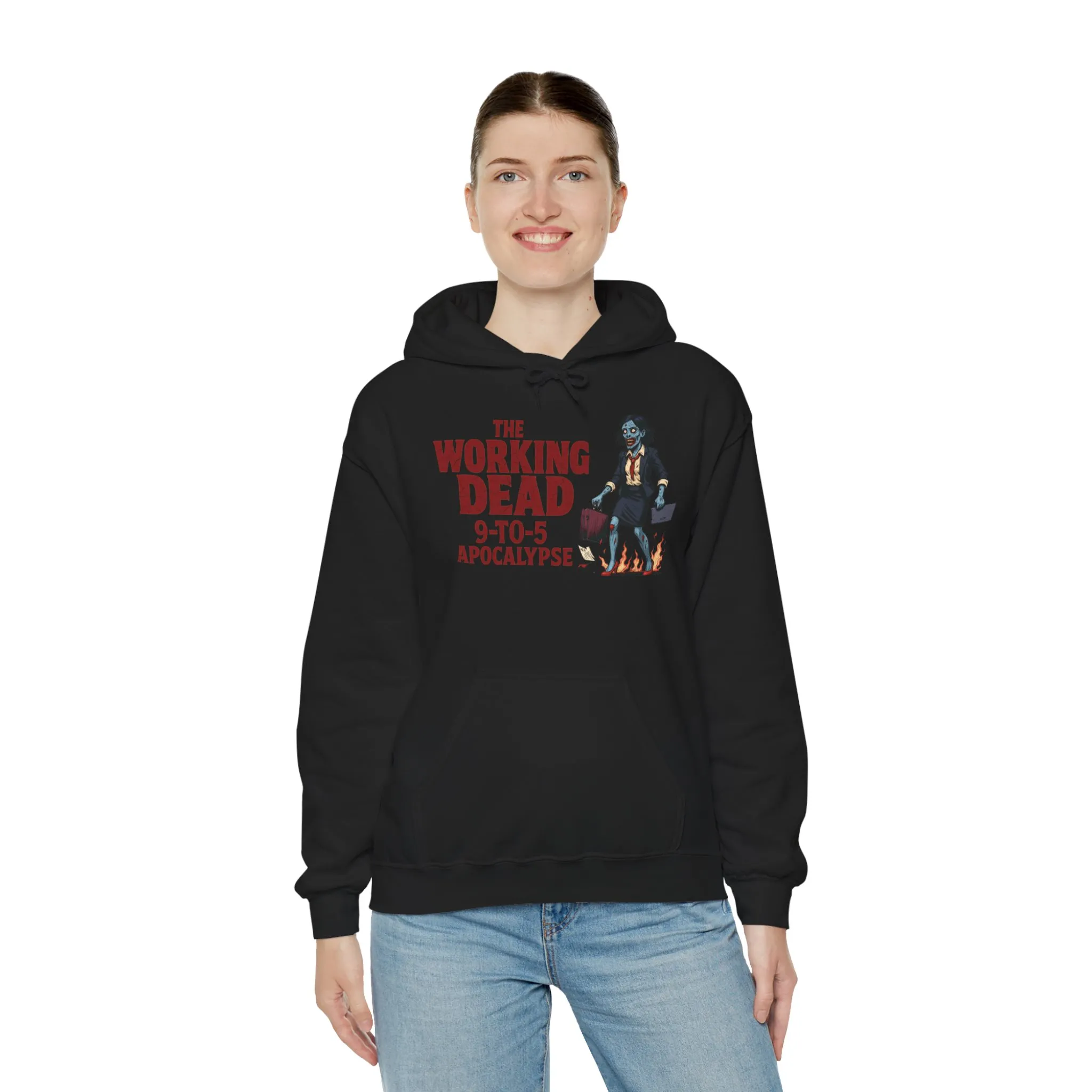 The Working Dead 9-to-5 Apocalypse Hoodie, Women's Horror Office Zombie Sweatshirt, Halloween Zombie Top, Halloween Work Top - Image 8