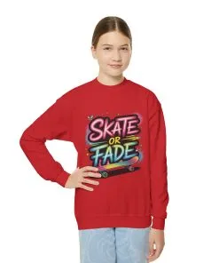 Youth Crewneck Sweatshirt, Skate Or Fade Girls Sweatshirt, Colorful Graffiti Skateboarding Crewneck Sweatshirt, Youth Streetwear Gift