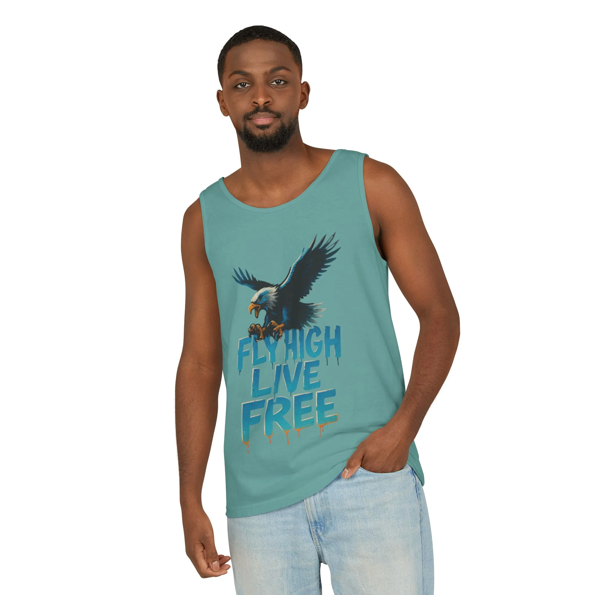 Mens Garment-Dyed Tank Top, Fly High Live Free Eagle Mens Tank Top Gym Wear - Image 10