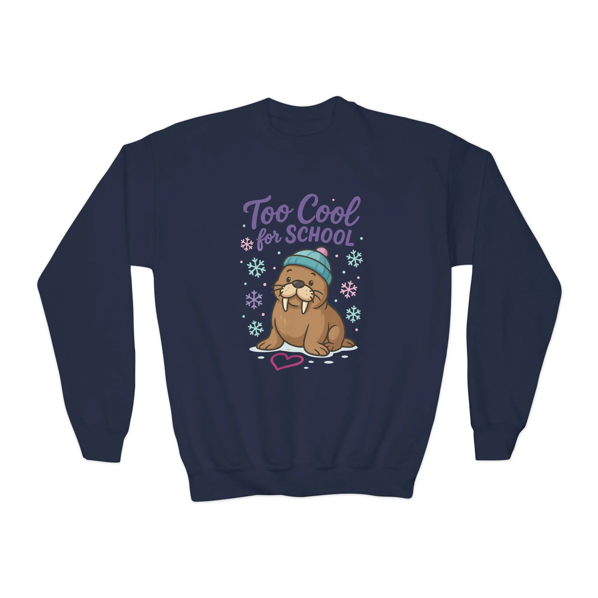 Youth Crewneck Sweatshirt, Kids Too Cool for School Walrus Sweatshirt, Funny Animal Pullover, Cute Winter Top - Image 19
