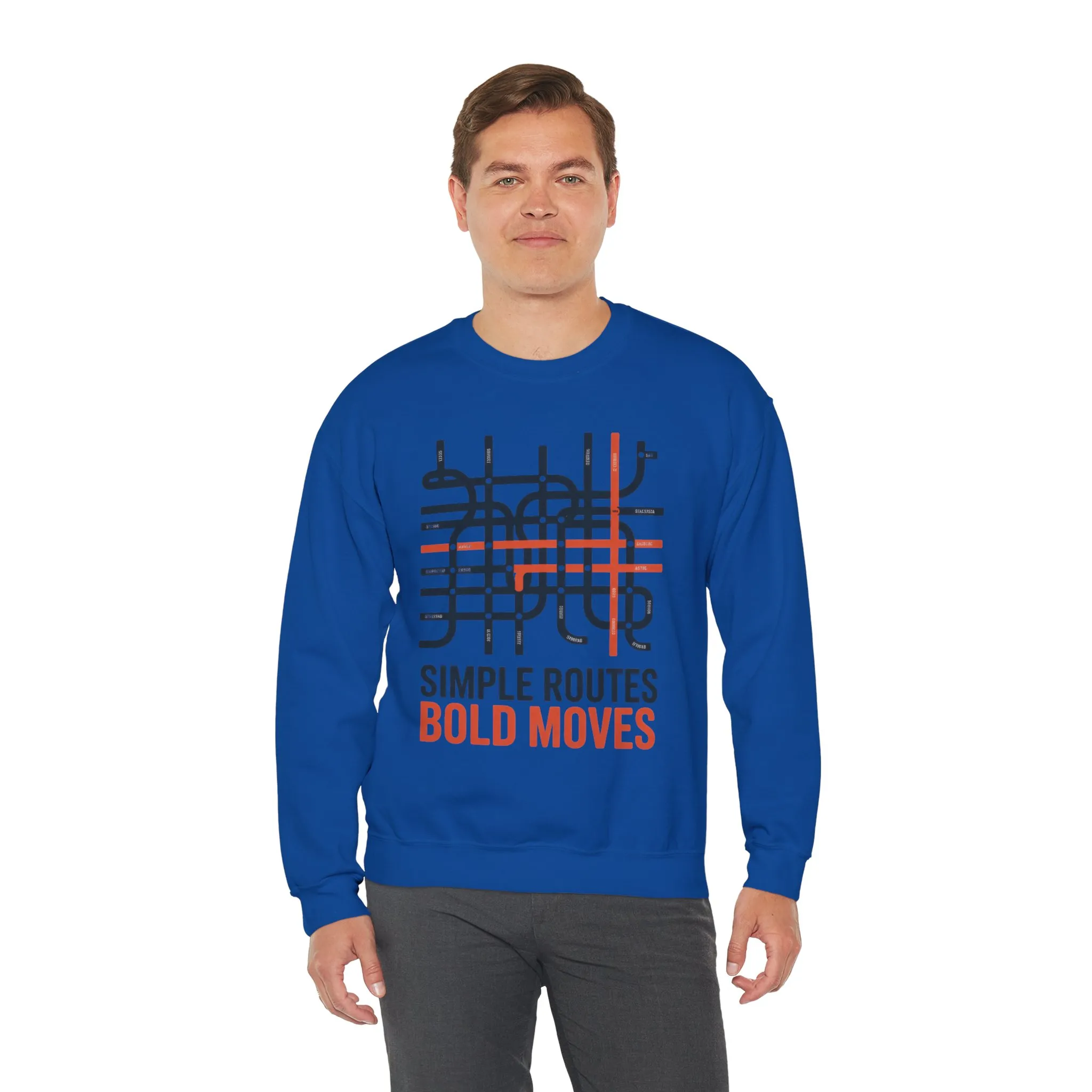 Mens Heavy Blend™ Crewneck Sweatshirt, Simple Routes Bold Moves Sweatshirt, Minimalist Metro Map Graphic Pullover - Image 36