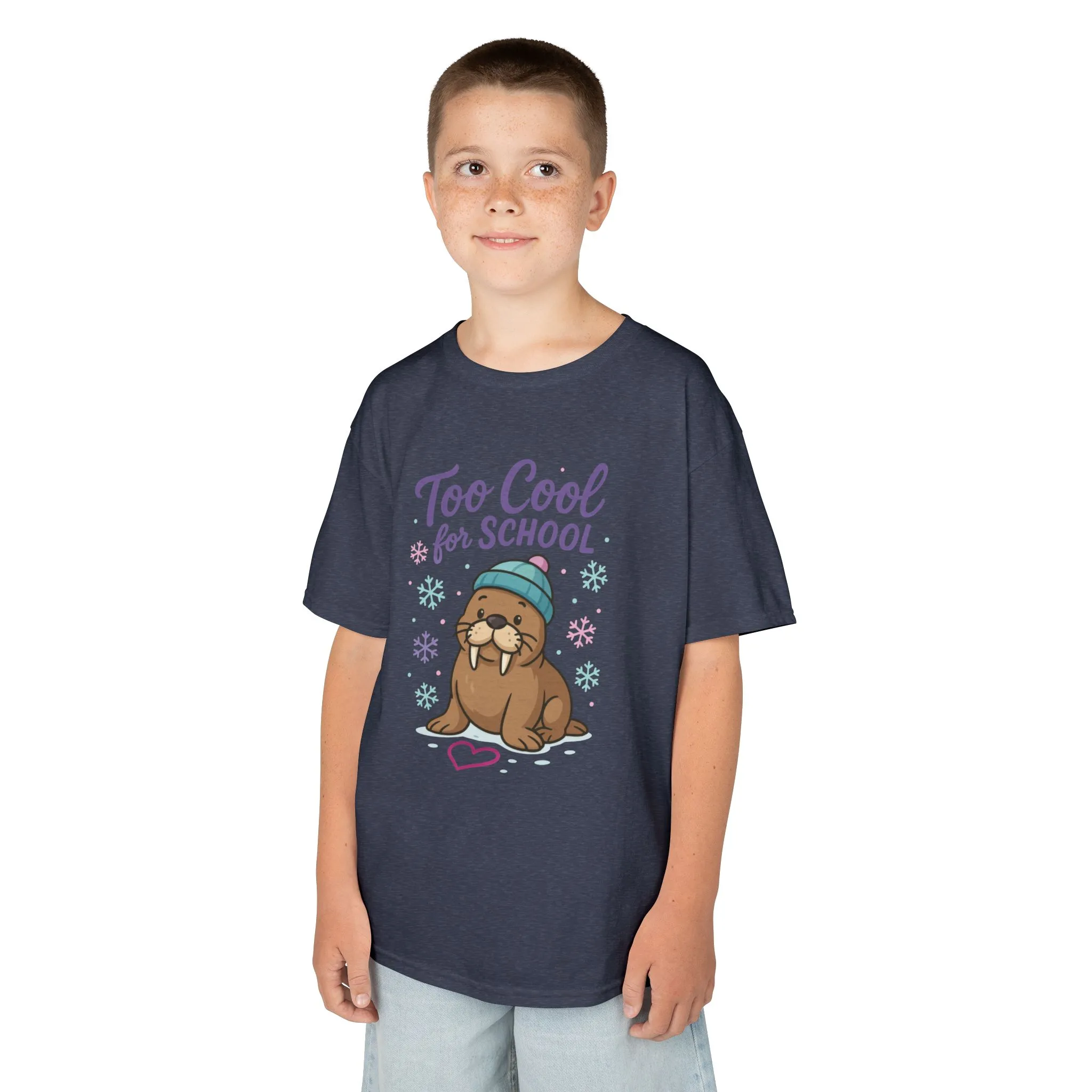 Kids Heavy Cotton™ Tee, Kids Too Cool for School Walrus T-Shirt, Cute Animal Graphic Tee, Funny Winter Shirt - Image 18