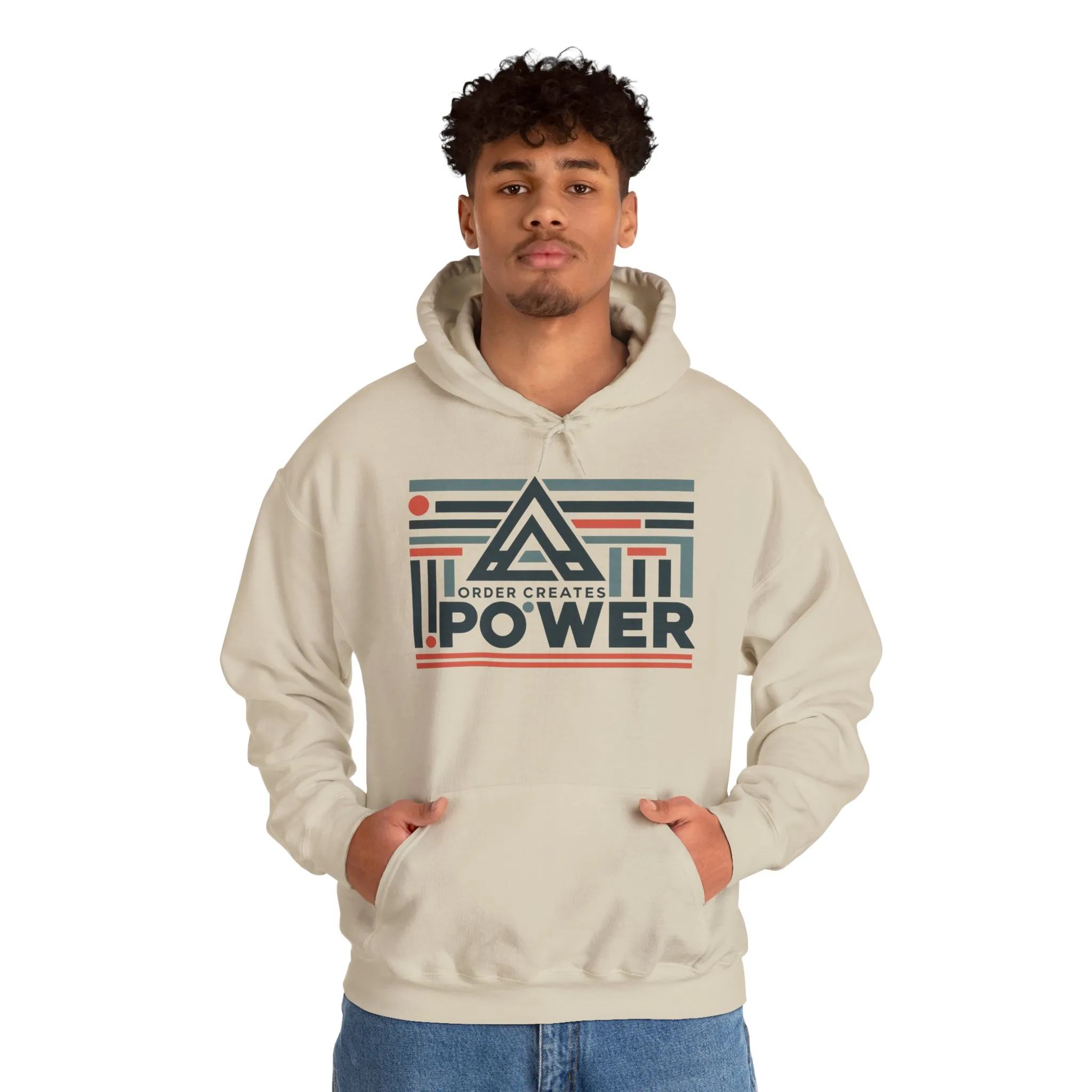 Mens Hoodie Order Creates Power, Geometric Minimal Motivational Graphic Pullover Hoodie, Mens Heavy Blend™ Hooded Sweatshirt - Image 7