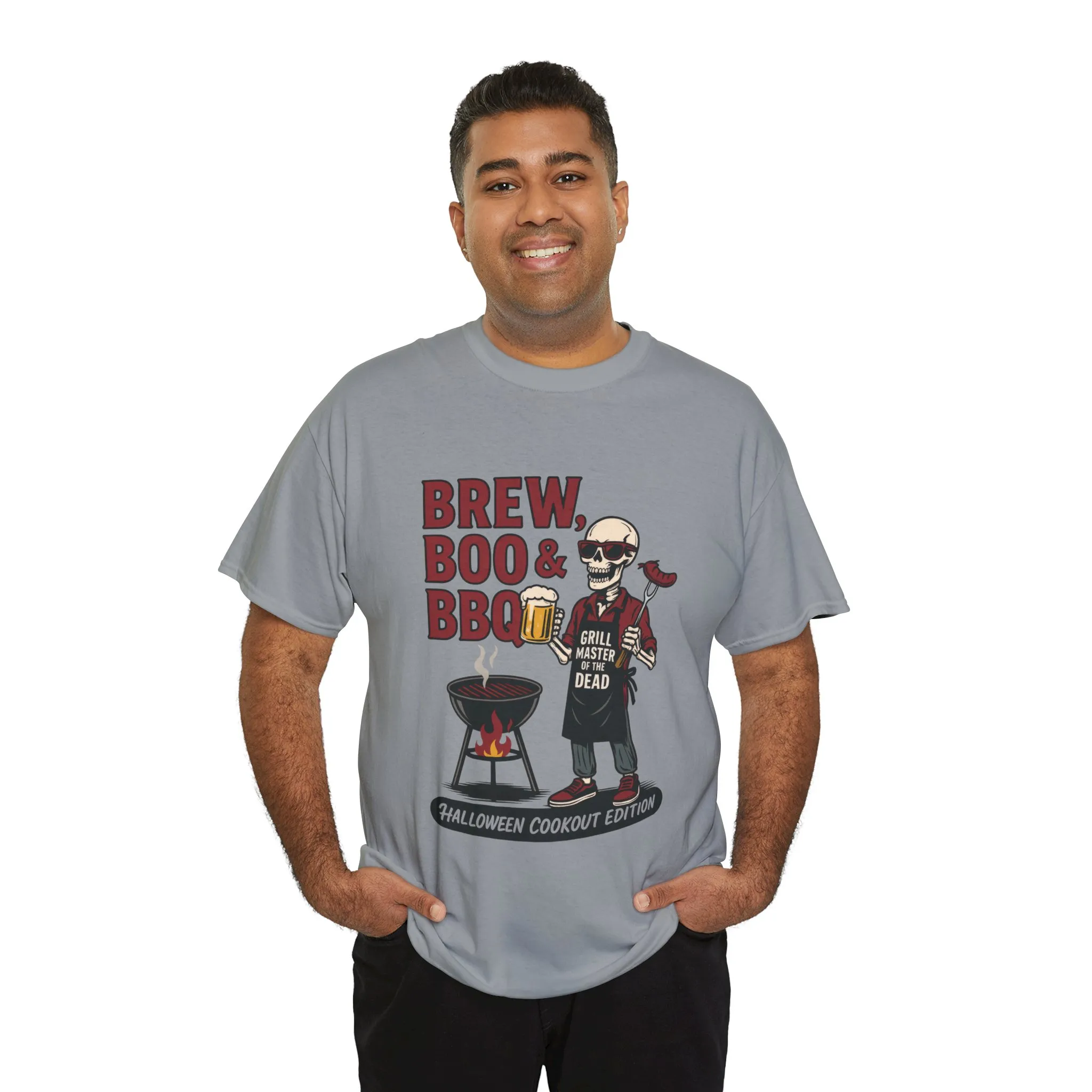Halloween BBQ Men's T-Shirt, Brew Boo&BBQ Skeleton Grill Master Tee, Funny Dad Gift, Grill Master Tee, Grill Dad Halloween - Image 9