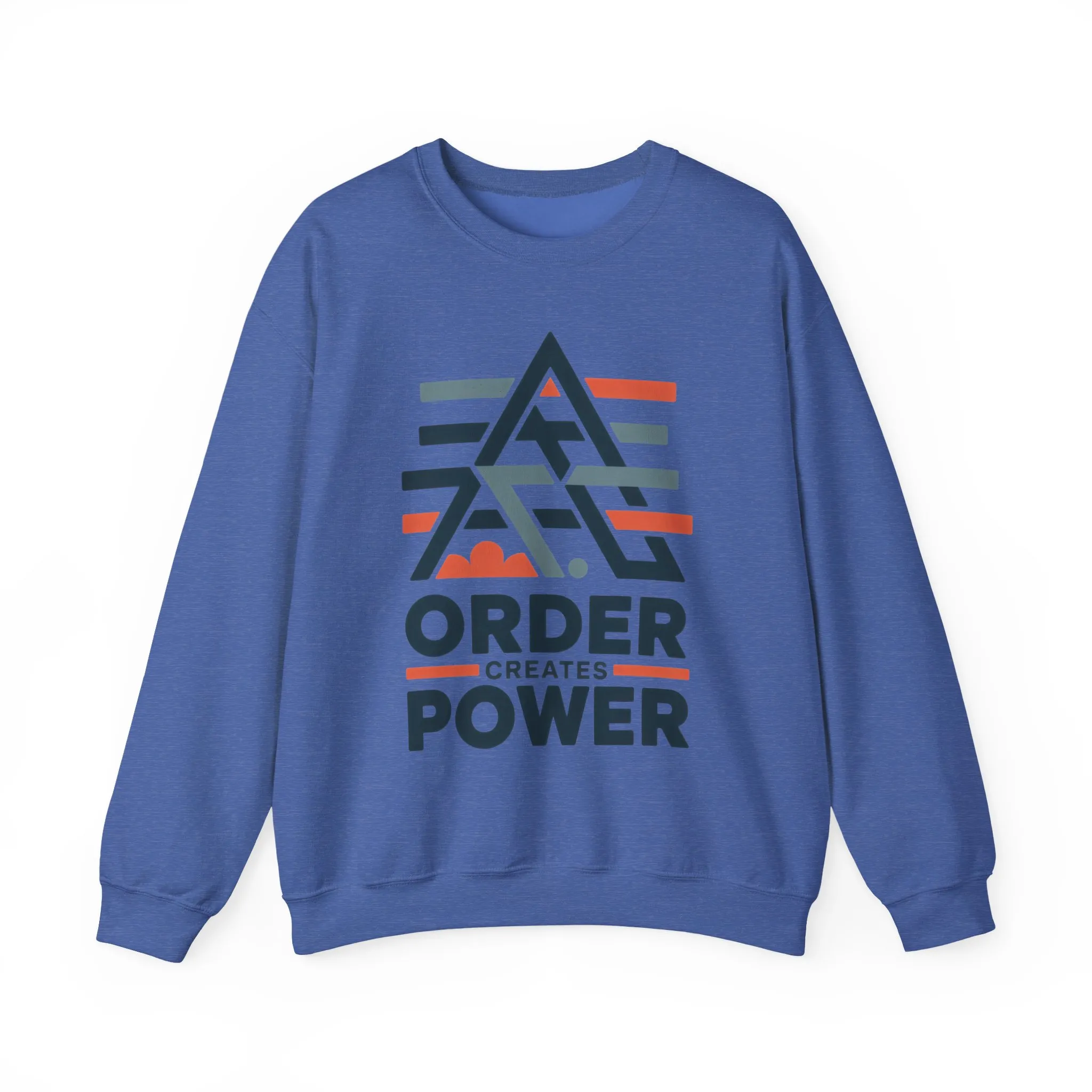 Mens Sweatshirt Order Creates Power, Minimal Geometric Motivational Graphic Pullover, Heavy Blend™ Crewneck Sweatshirt - Image 17