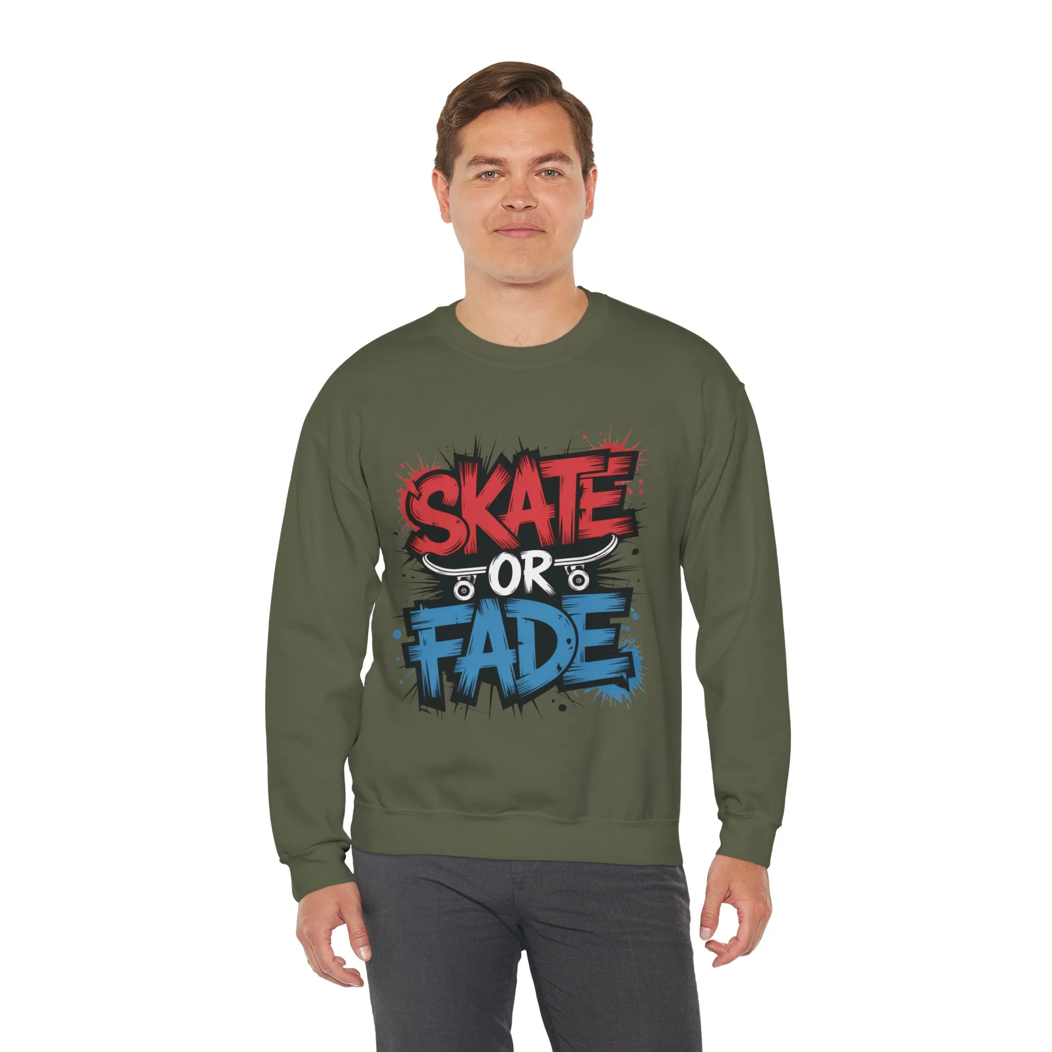 Skate Or Fade Men's Crewneck Sweatshirt, Graffiti Skateboarding Pullover, Urban Streetwear Top, Men's Heavy Blend™ Crewneck Sweatshirt - Image 12