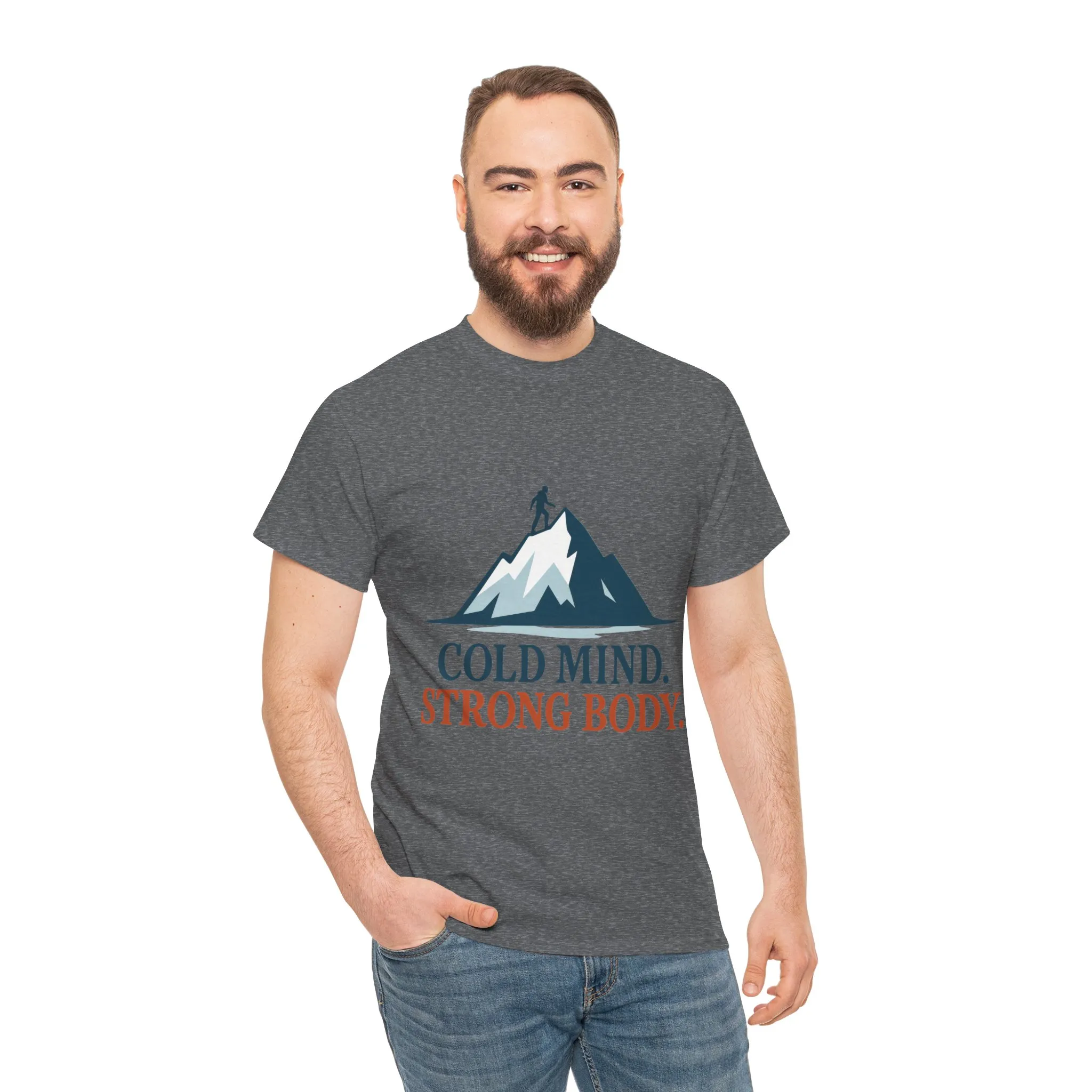 Cold Mind Strong Body Mens T-Shirt, Nordic Minimalist Mountain Hiking Tee - Image 20