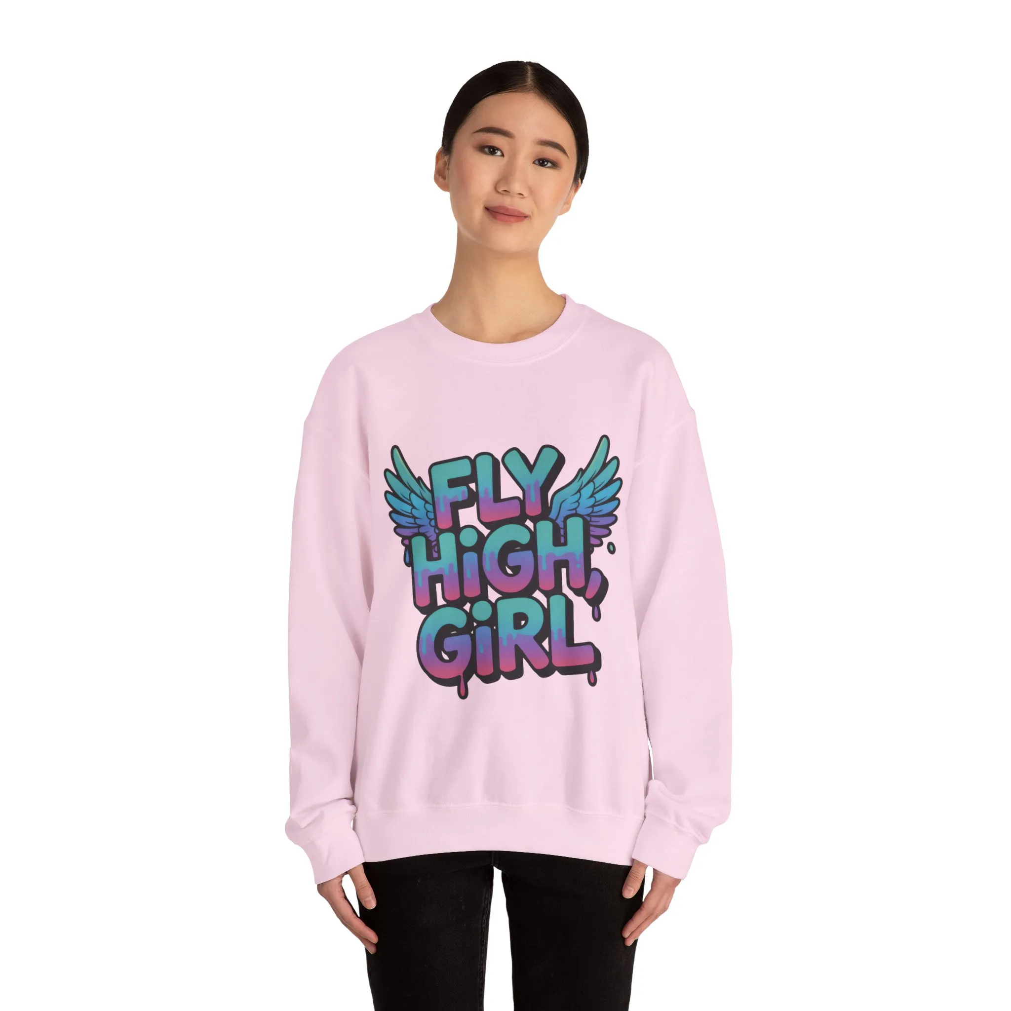 Women's Sweatshirt Fly High Girl, Graffiti Drip Angel Wings Streetwear Pullover Top - Image 23