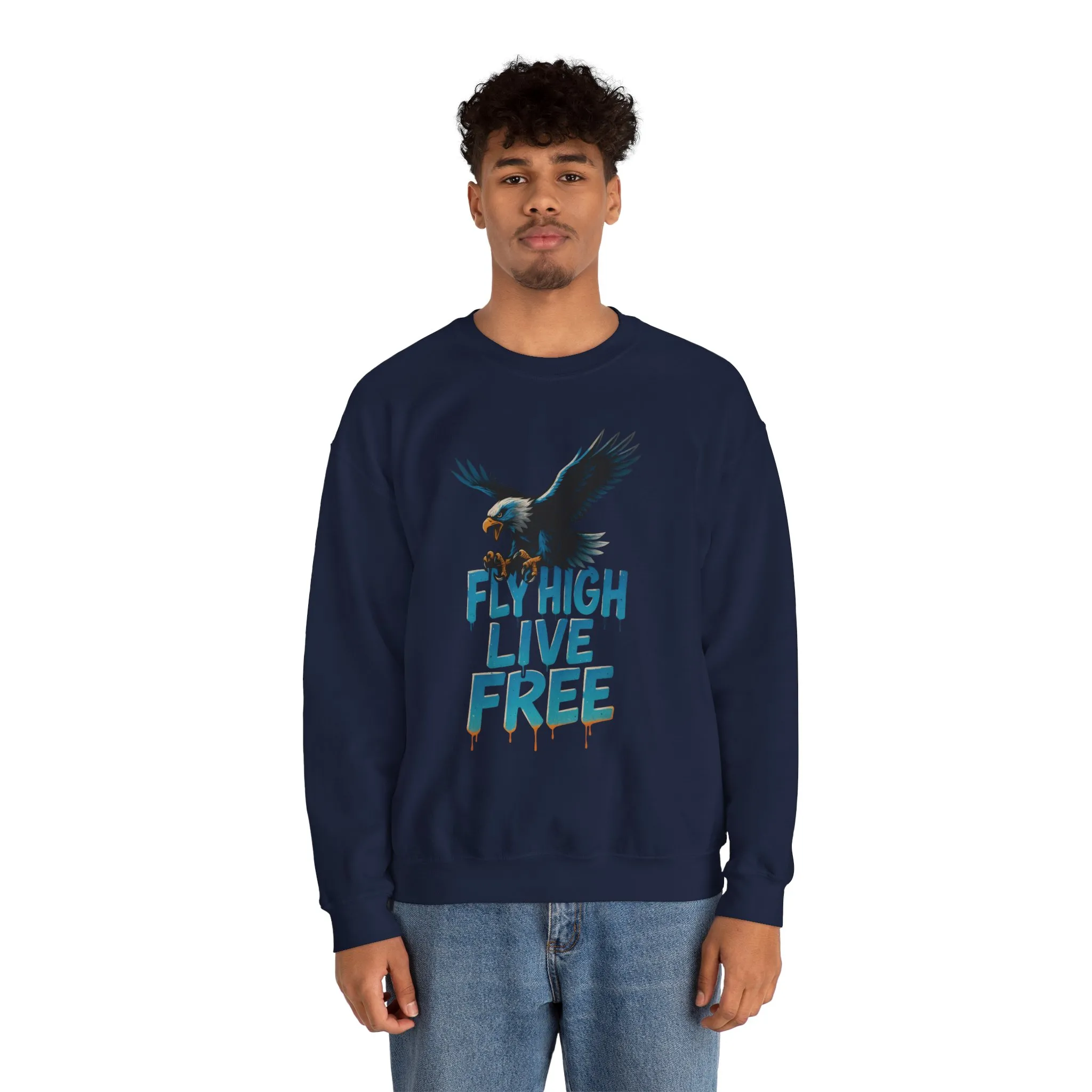 Mens Heavy Blend™ Crewneck Sweatshirt, Fly High Live Free Mens Eagle Graphic Sweatshirt - Image 26