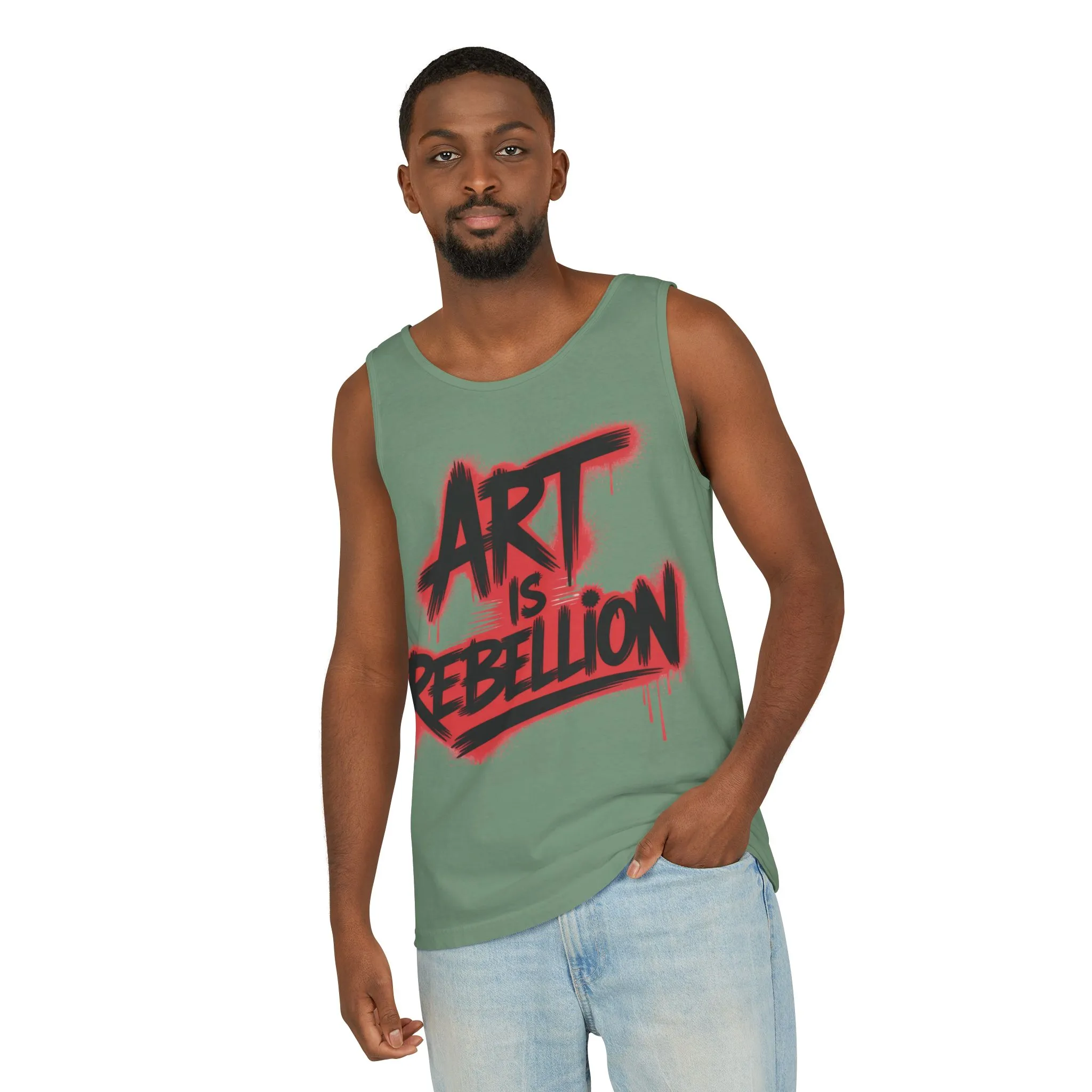 Men's Garment-Dyed Tank Top, Art Is Rebellion Men's Tank Top, Graffiti Street Art Muscle Shirt, Urban Rebellion Sleeveless Top - Image 5