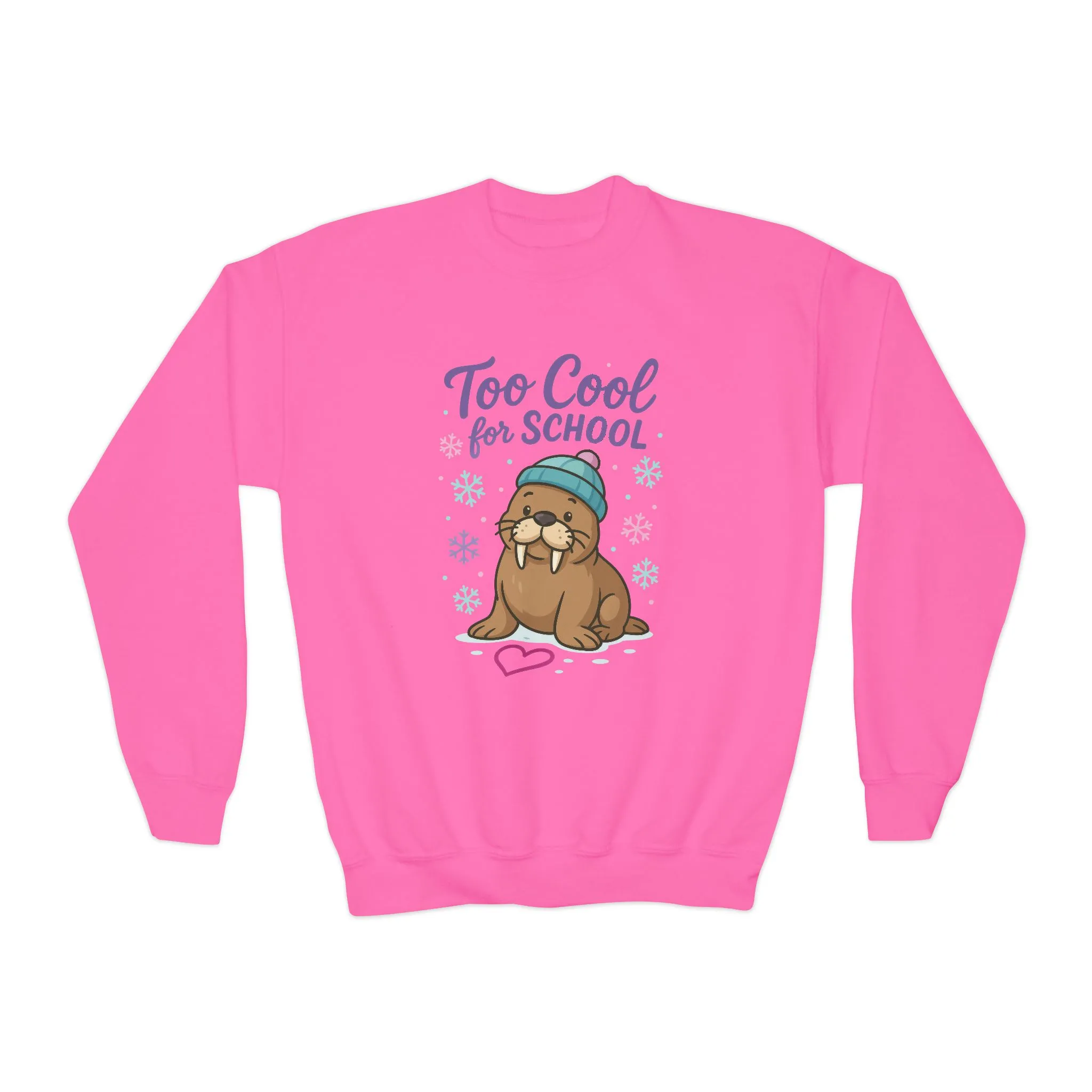 Youth Crewneck Sweatshirt, Kids Too Cool for School Walrus Sweatshirt, Funny Animal Pullover, Cute Winter Top - Image 22