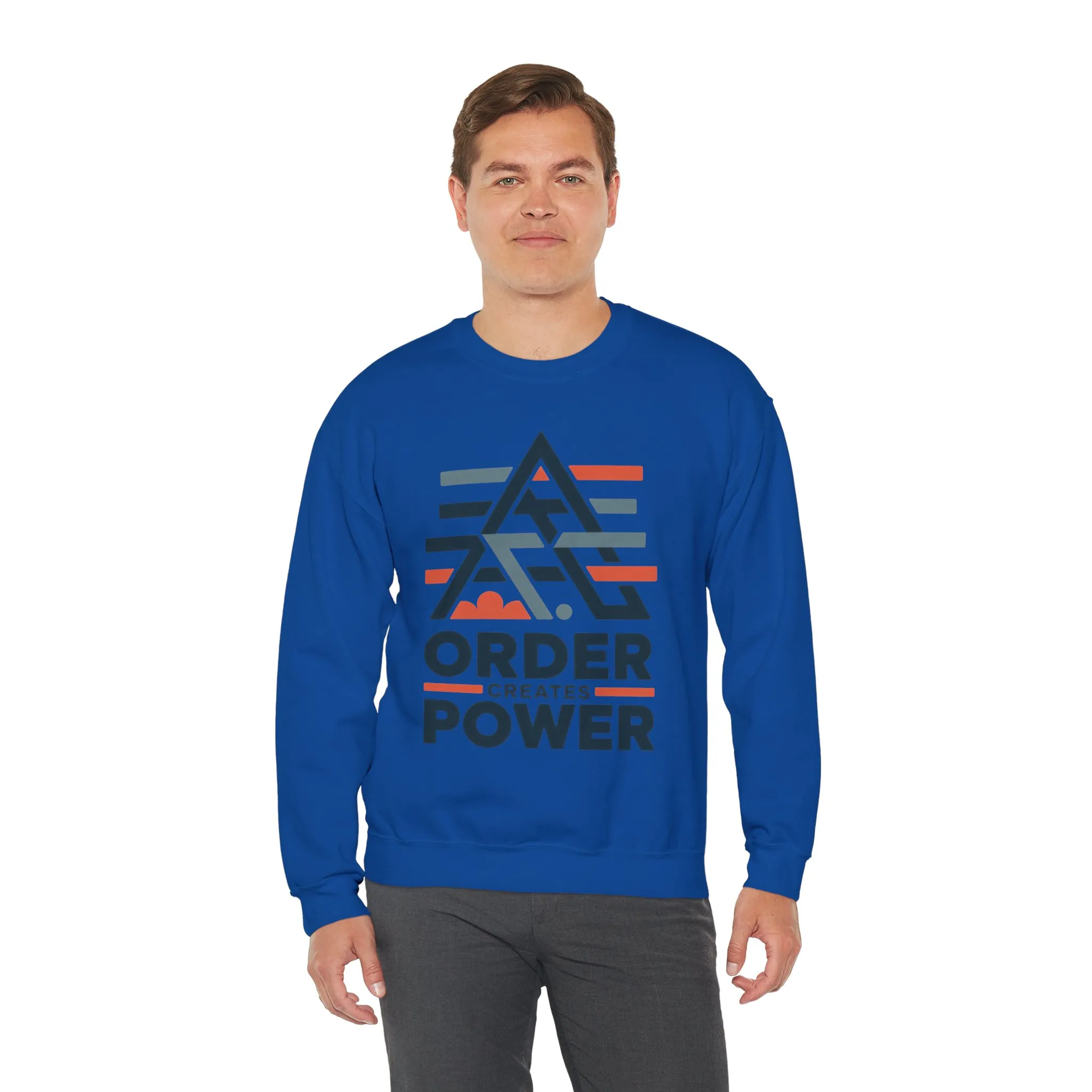 Mens Sweatshirt Order Creates Power, Minimal Geometric Motivational Graphic Pullover, Heavy Blend™ Crewneck Sweatshirt - Image 32
