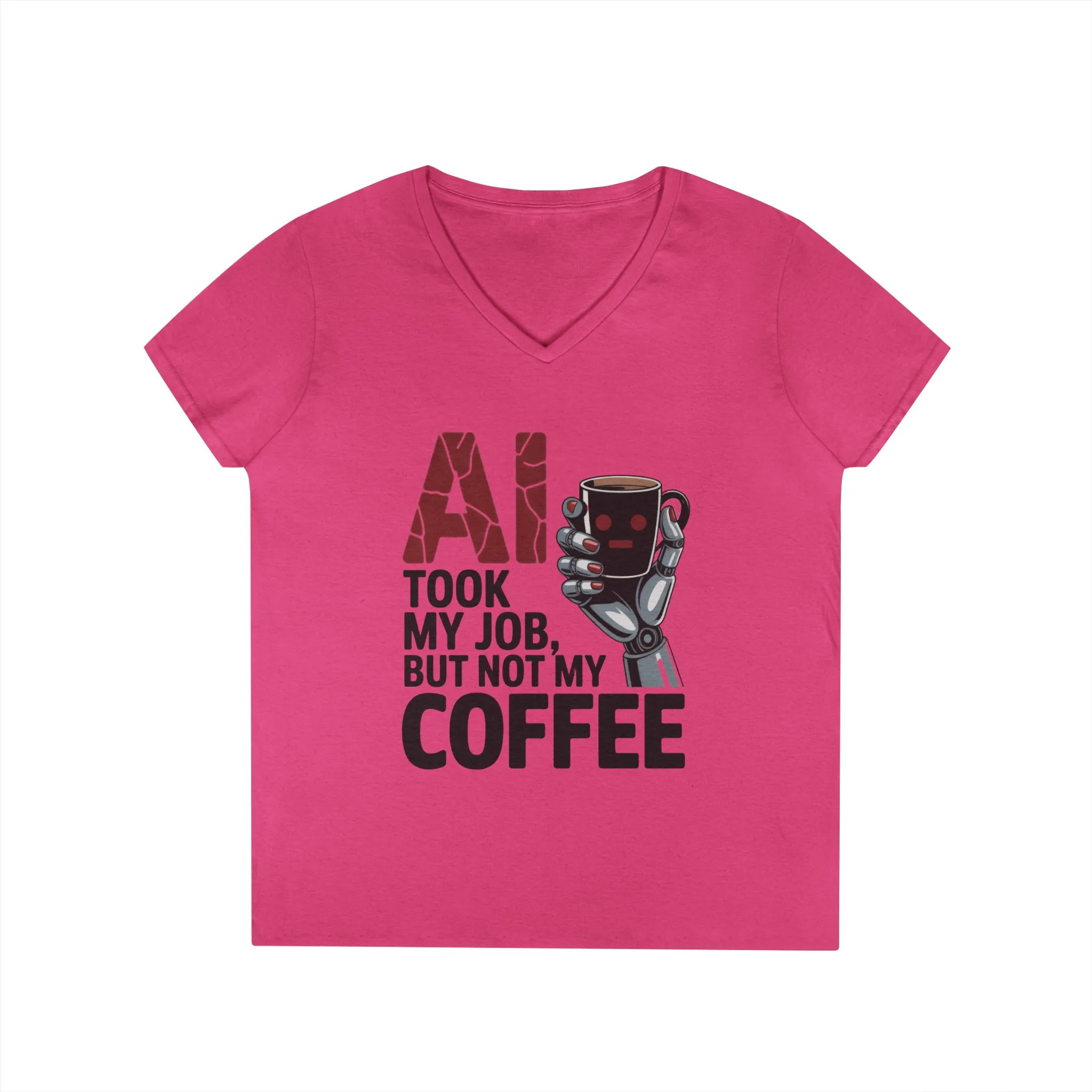 Ladies' V-Neck T-Shirt, Women's AI Coffee T-Shirt, Funny Robot Job Humor Tee, Geek Sarcastic Gift for Her, Sarcastic Work Shirt - Image 22