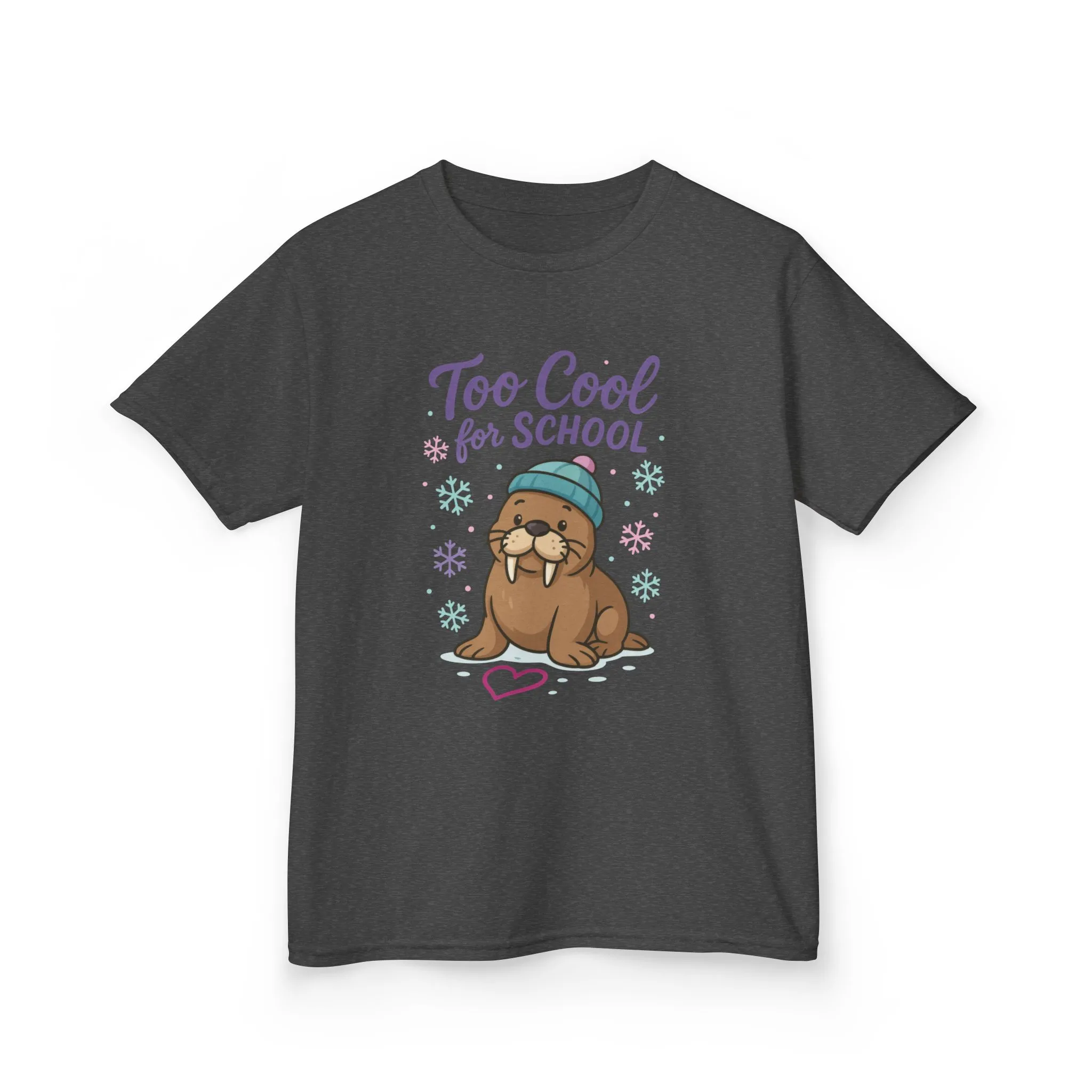 Kids Heavy Cotton™ Tee, Kids Too Cool for School Walrus T-Shirt, Cute Animal Graphic Tee, Funny Winter Shirt - Image 7