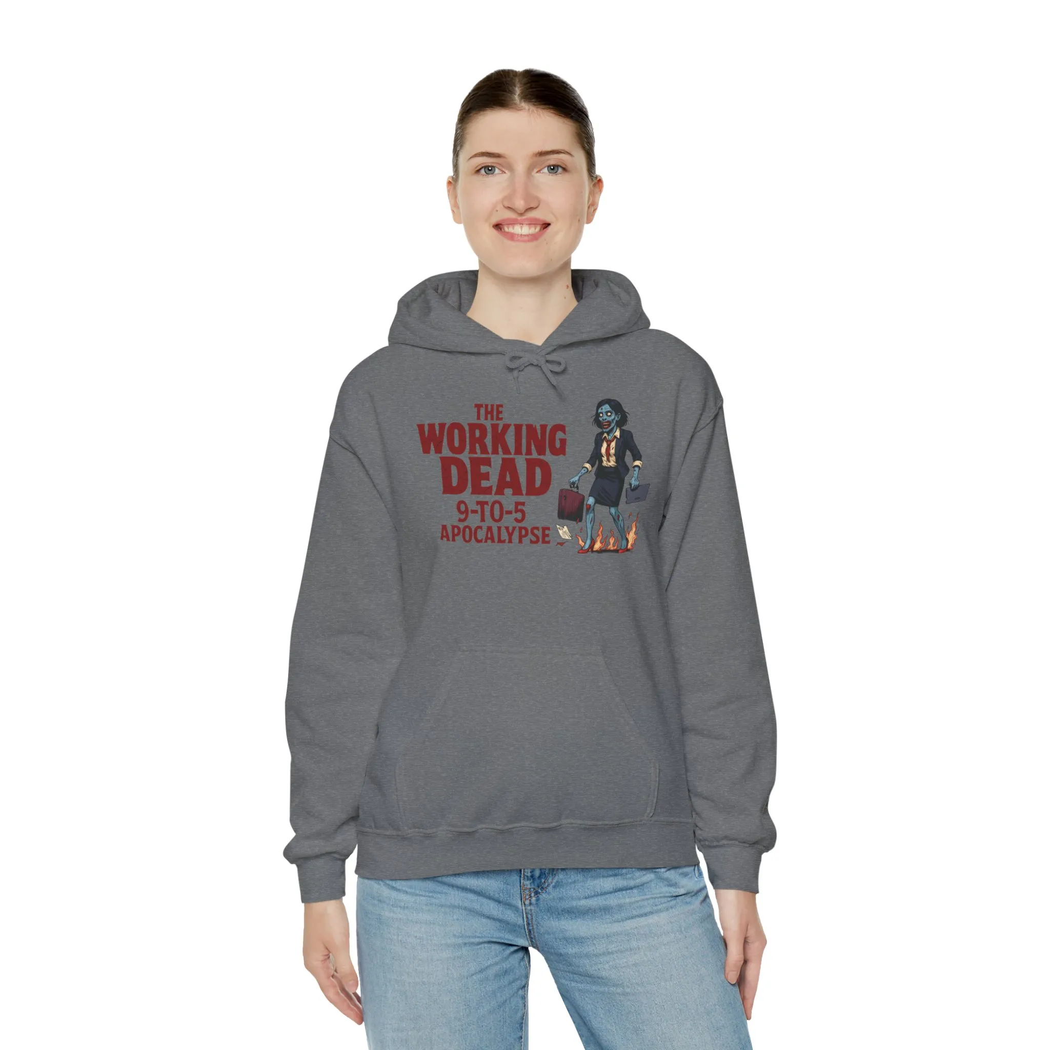 The Working Dead 9-to-5 Apocalypse Hoodie, Women's Horror Office Zombie Sweatshirt, Halloween Zombie Top, Halloween Work Top - Image 16
