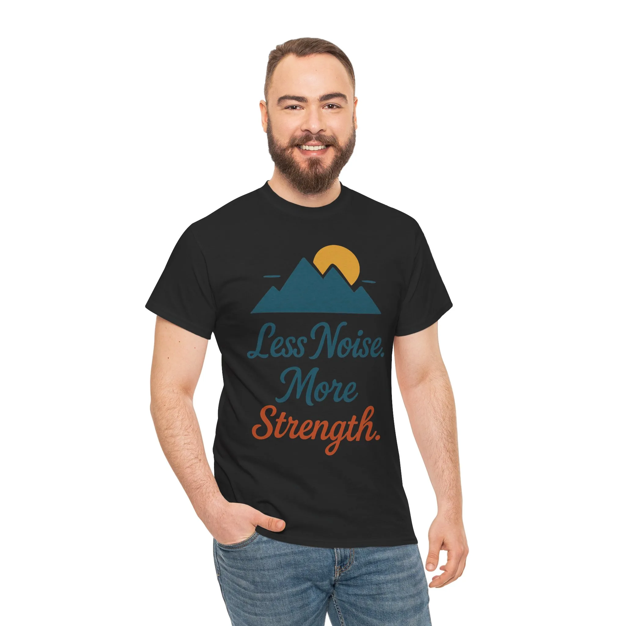 Mens Less Noise More Strength Mountain T-Shirt, Motivational Gym Hiking Tee - Image 5