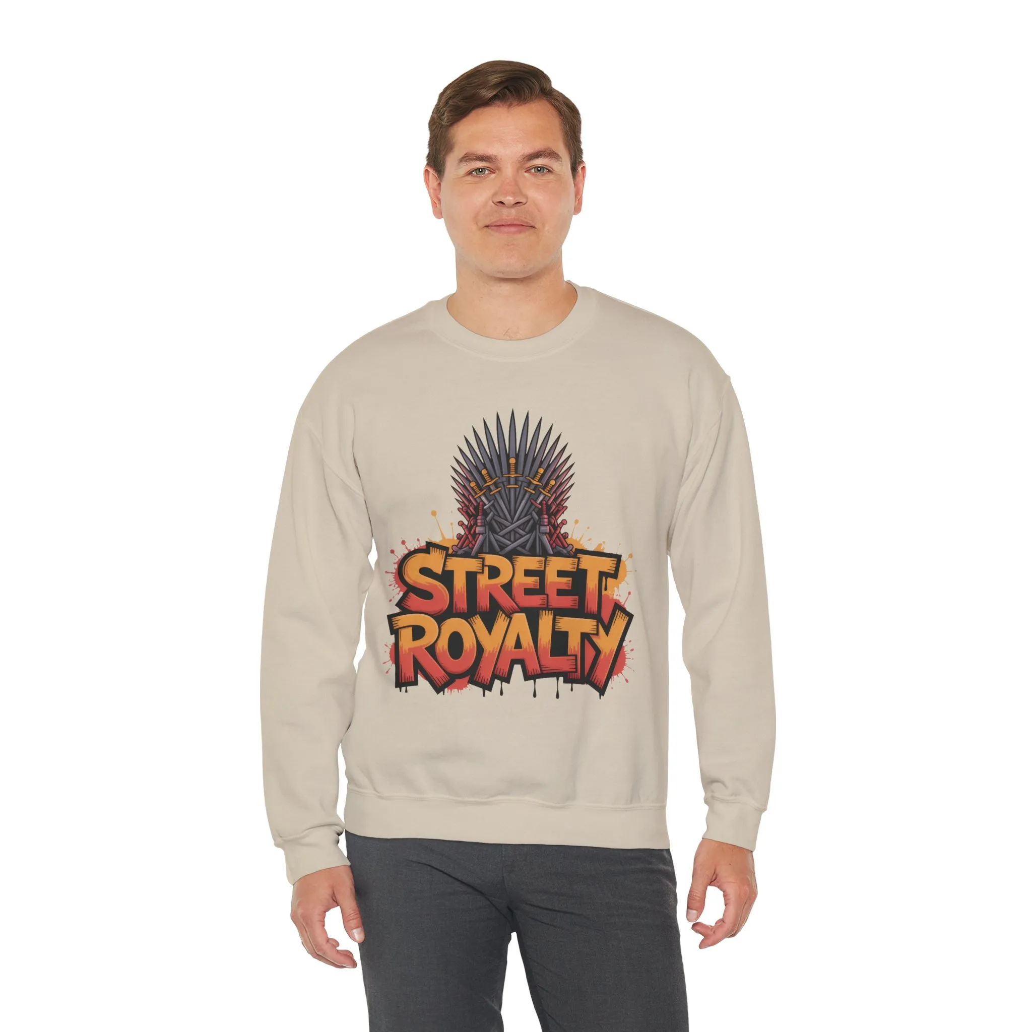 Street Royalty Men's Crewneck Sweatshirt, Graffiti Crown Graphic Pullover, Urban Streetwear Top for Men - Image 3