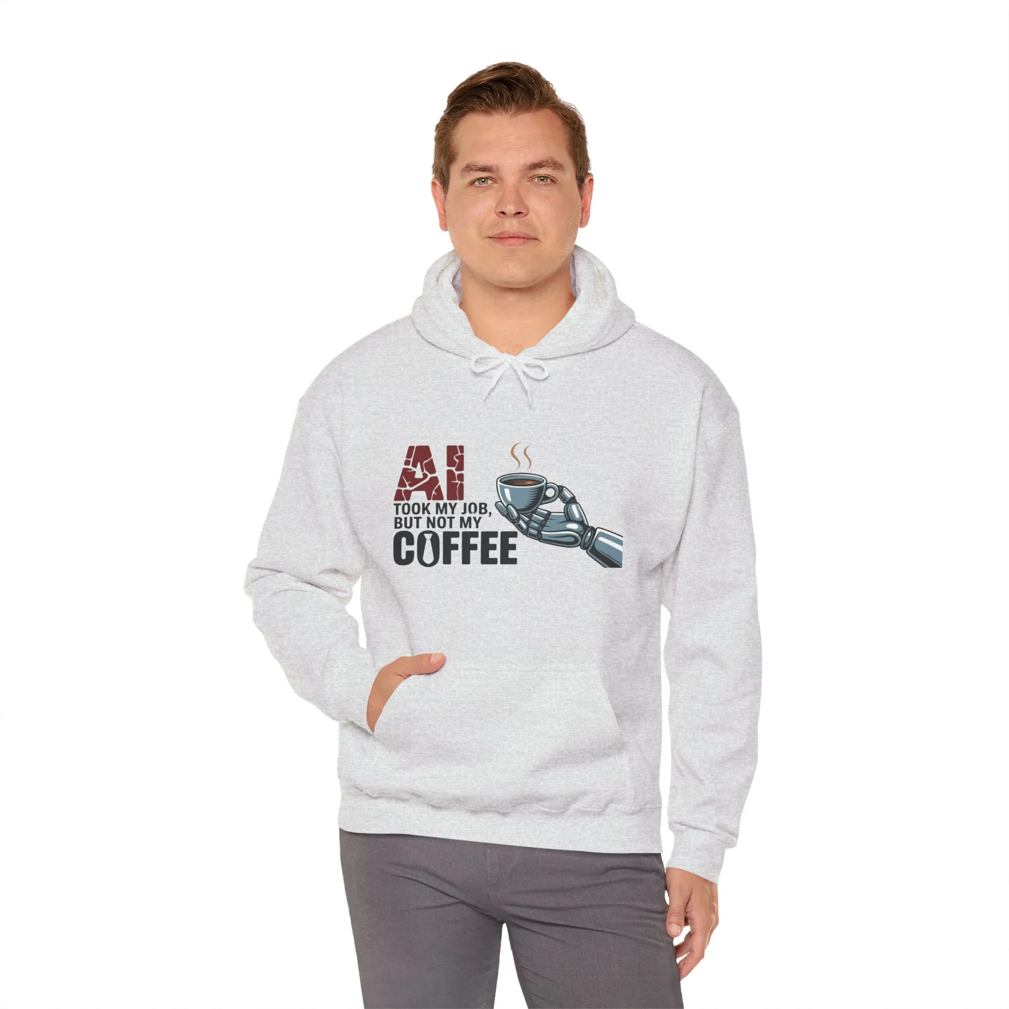AI Coffee Hoodie, Funny Robot Humor Pullover, Geek Job Joke Sweatshirt Gift, Men's Heavy Blend™ Hooded Sweatshirt, Sarcastic Work Shirt - Image 8
