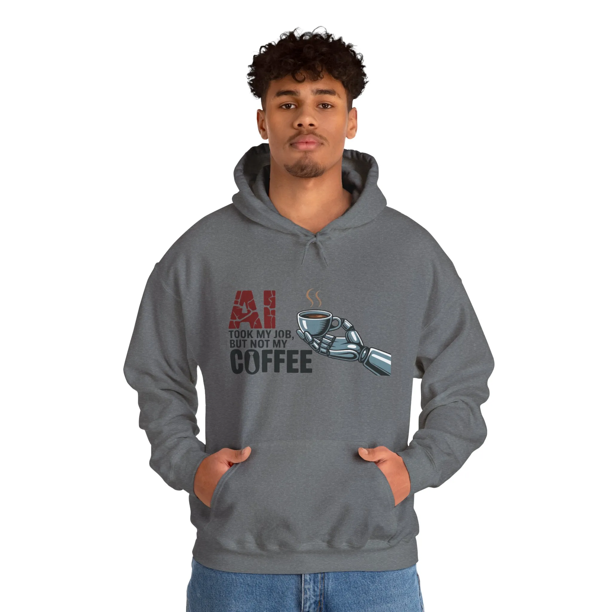 AI Coffee Hoodie, Funny Robot Humor Pullover, Geek Job Joke Sweatshirt Gift, Men's Heavy Blend™ Hooded Sweatshirt, Sarcastic Work Shirt - Image 11