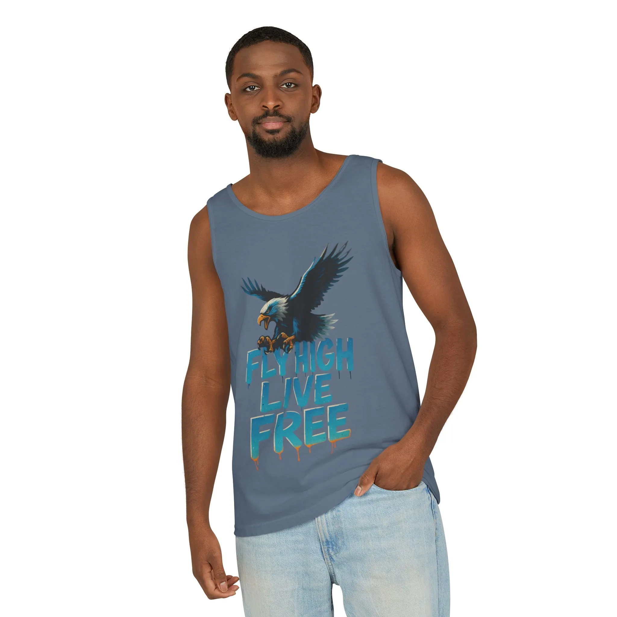Mens Garment-Dyed Tank Top, Fly High Live Free Eagle Mens Tank Top Gym Wear - Image 14