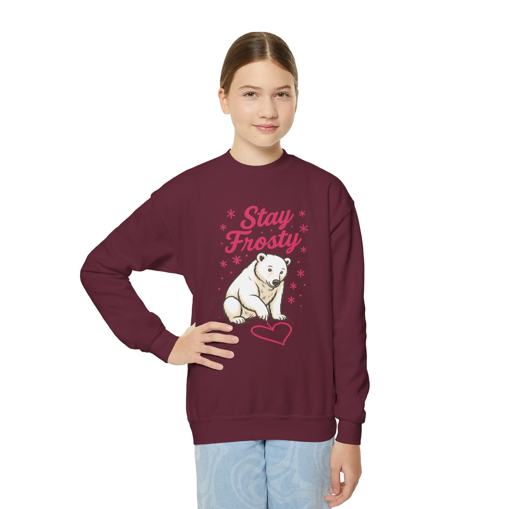 Youth Crewneck Sweatshirt, Kids Stay Frosty Polar Bear Sweatshirt, Cute Winter Animal Pullover for Children - Image 8