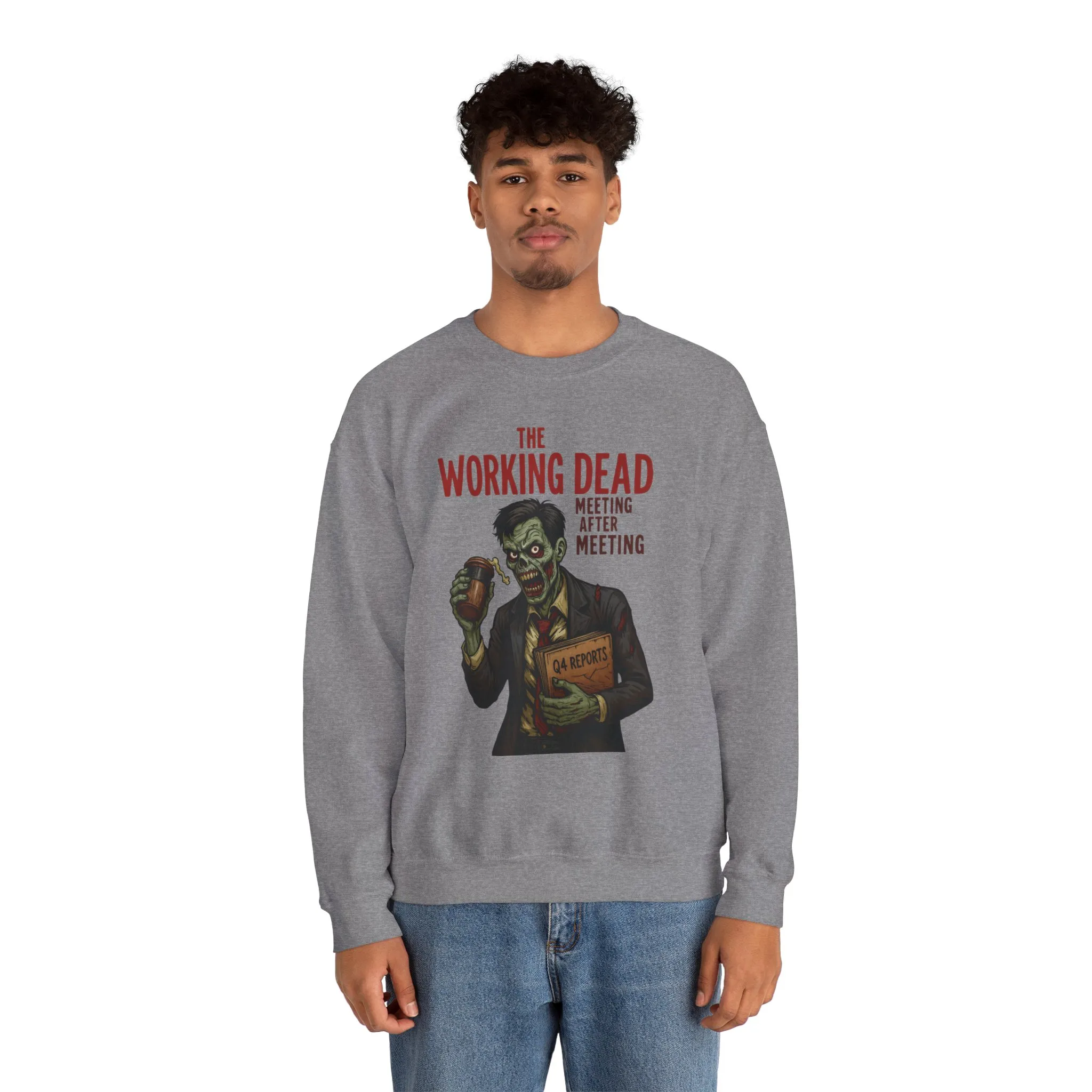The Working Dead Men's Funny Zombie Sweatshirt, Office Humor Crewneck, Halloween Work Top - Image 22