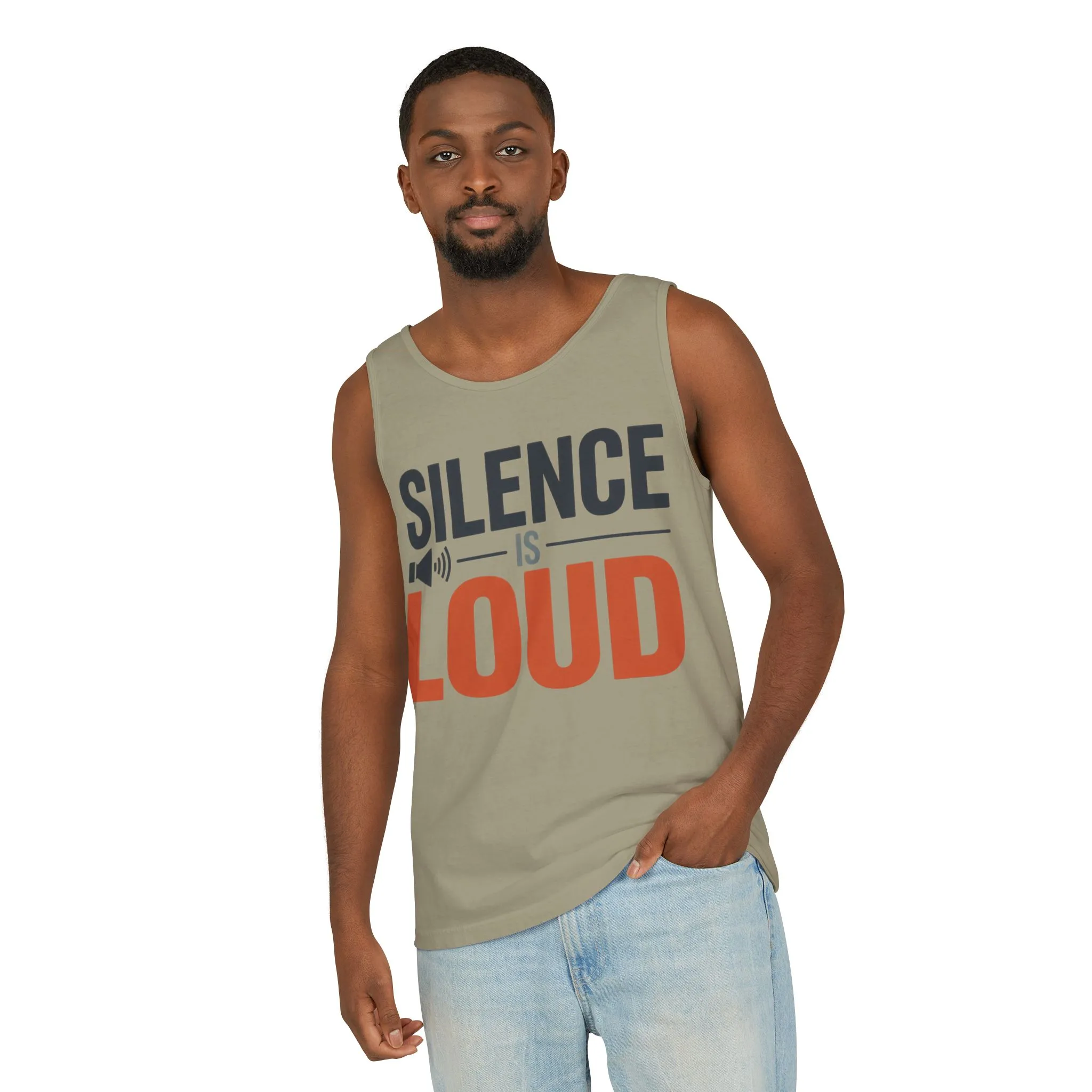 Mens Garment-Dyed Tank Top, Silence Is Loud Motivational Mens Tank Top - Image 6