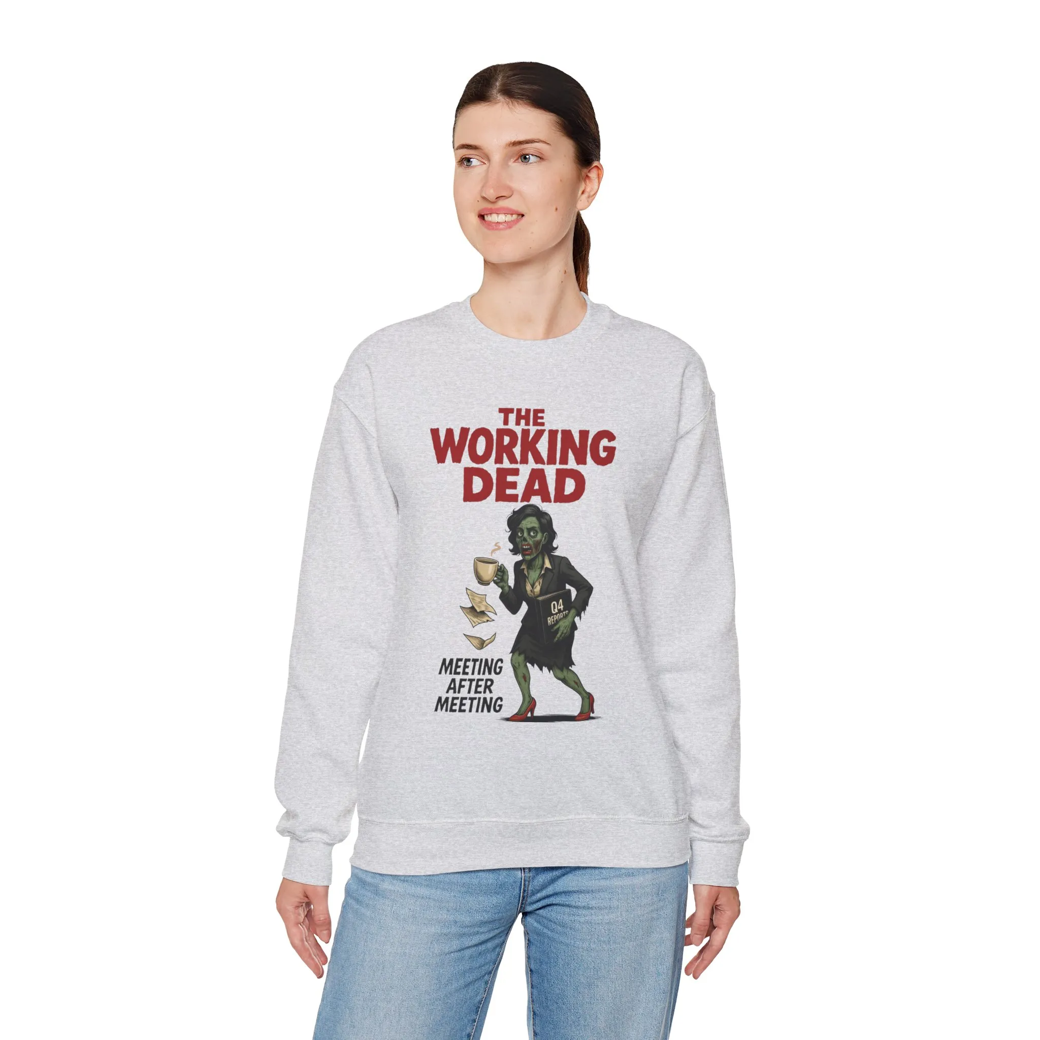 The Working Dead Women's Funny Zombie Sweatshirt, Office Humor Crewneck, Halloween Work Top - Image 3