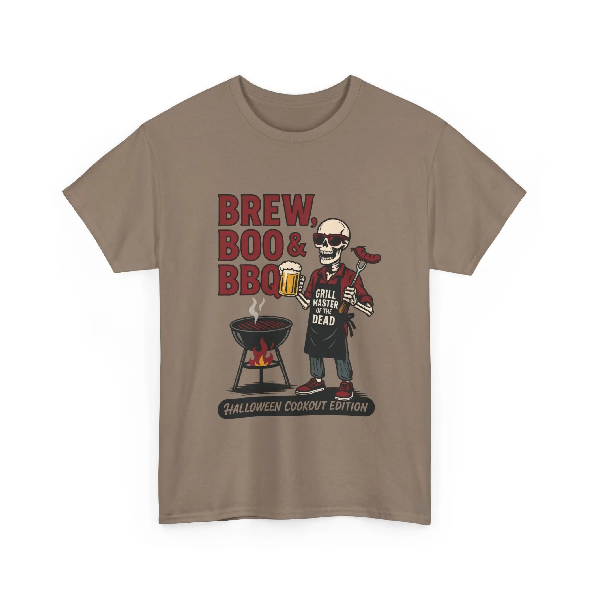 Halloween BBQ Men's T-Shirt, Brew Boo&BBQ Skeleton Grill Master Tee, Funny Dad Gift, Grill Master Tee, Grill Dad Halloween - Image 4