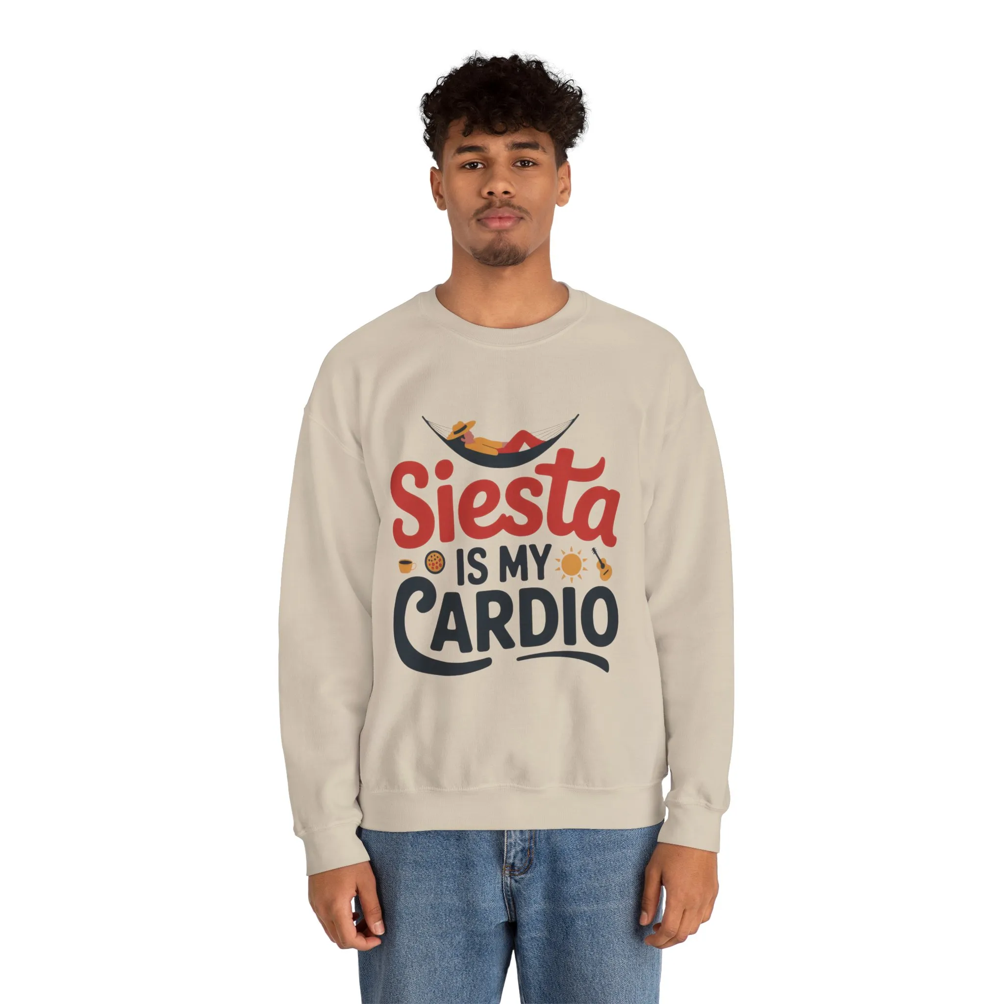 Mens Heavy Blend™ Crewneck Sweatshirt, Siesta Is My Cardio Funny Mens Sweatshirt Spain Gift - Image 5