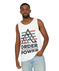 Mens Garment-Dyed Tank Top, Mens Tank Top Order Creates Power, Minimal Geometric Motivational Graphic Summer Shirt