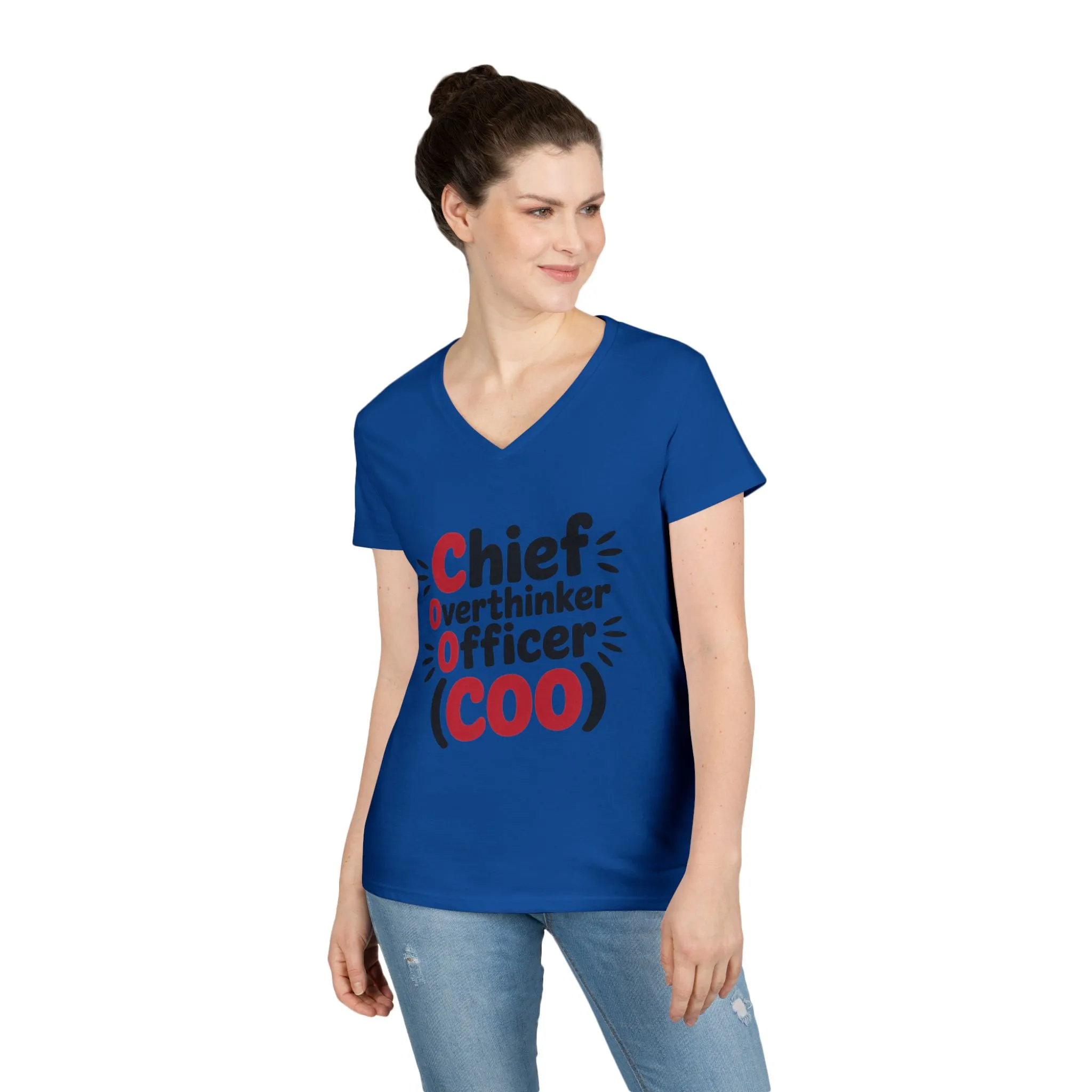 Ladies' V-Neck T-Shirt, Women's COO T-Shirt, Chief Overthinker Officer Funny Graphic Tee, Sarcastic Work Shirt - Image 21