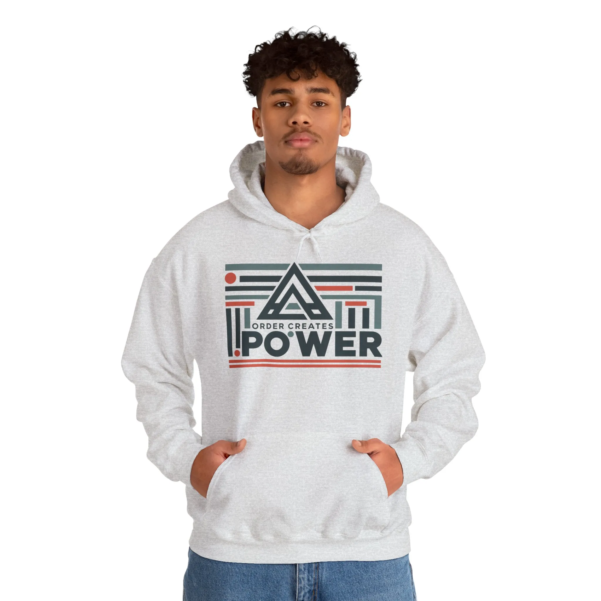 Mens Hoodie Order Creates Power, Geometric Minimal Motivational Graphic Pullover Hoodie, Mens Heavy Blend™ Hooded Sweatshirt