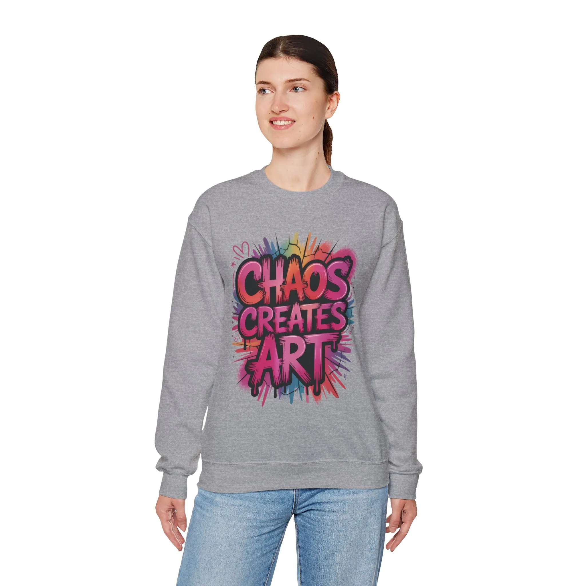 Women's Heavy Blend™ Crewneck Sweatshirt, Chaos Creates Art Graffiti Sweatshirt Women's Oversized - Image 6