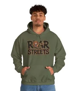 Mens Heavy Blend™ Hooded Sweatshirt, Roar on the Streets Lion Hoodie Mens Bold Streetwear